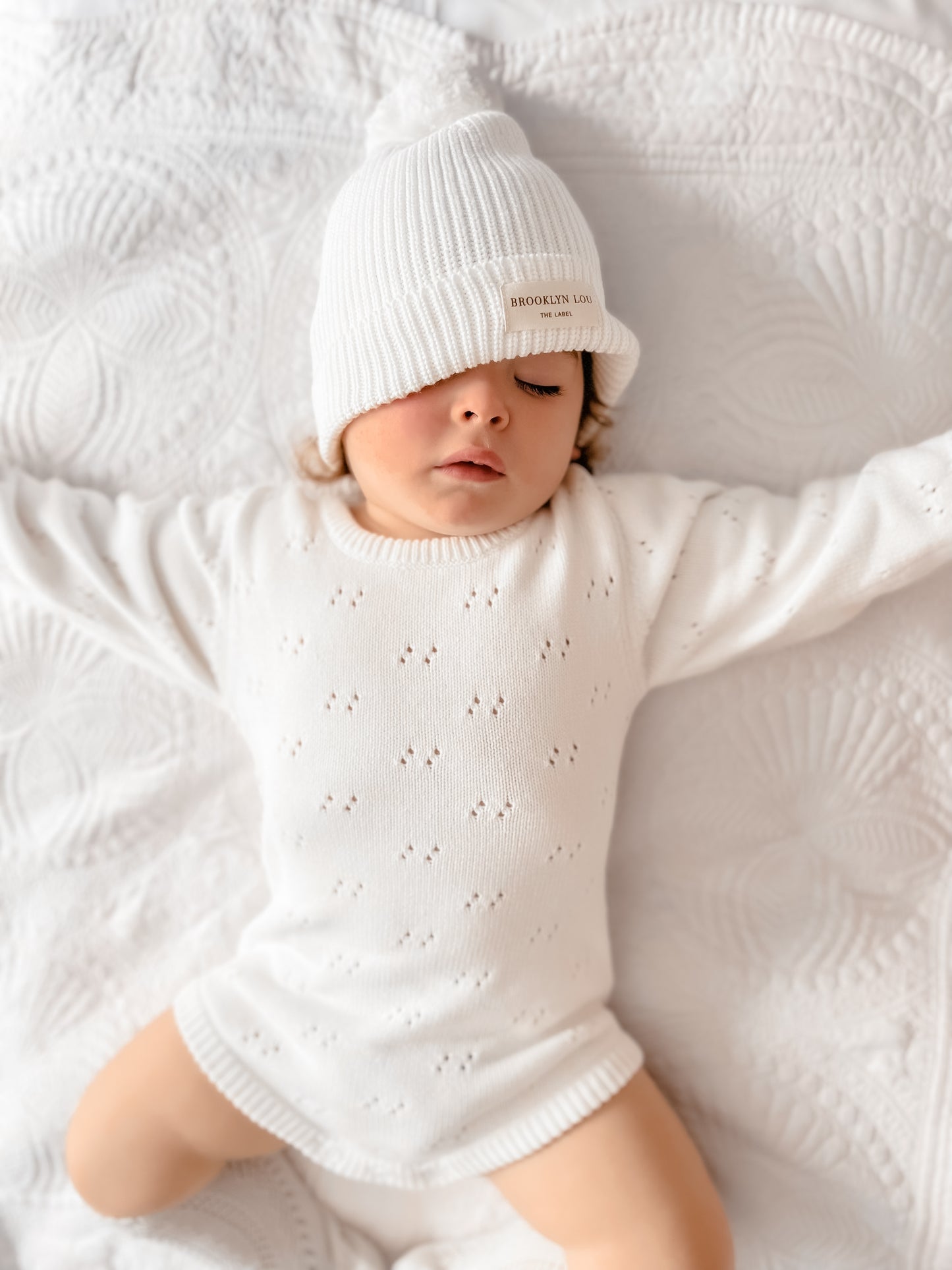 Knit Pointelle Romper - White Marshmallow