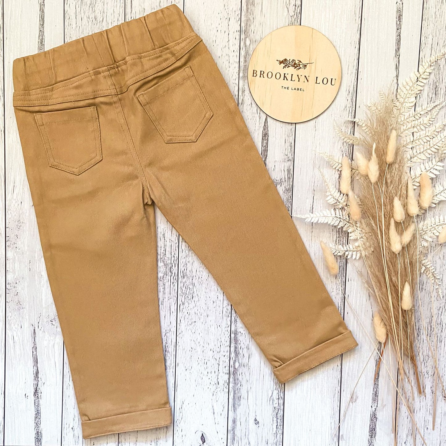 Baby chino pants, drawstring, mustard