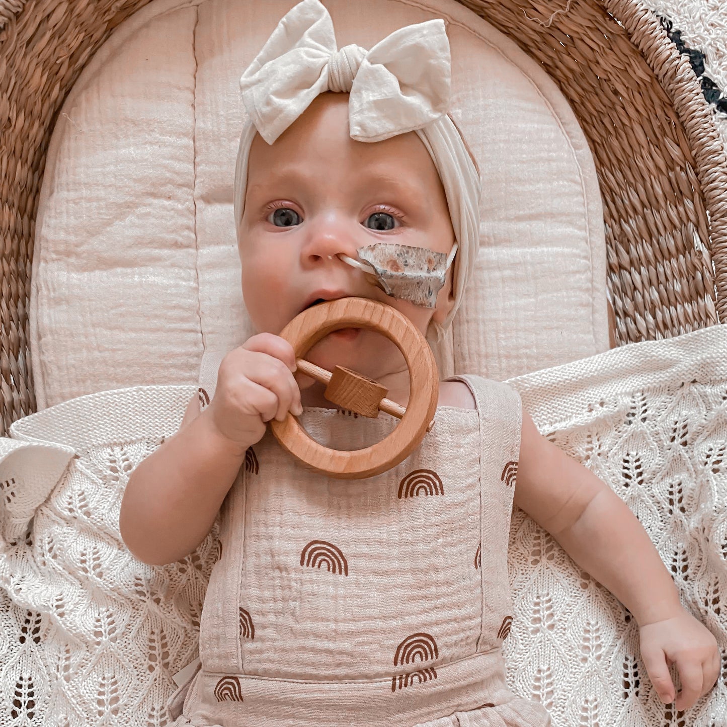 Wooden Teether Rattle - Rainbow Design