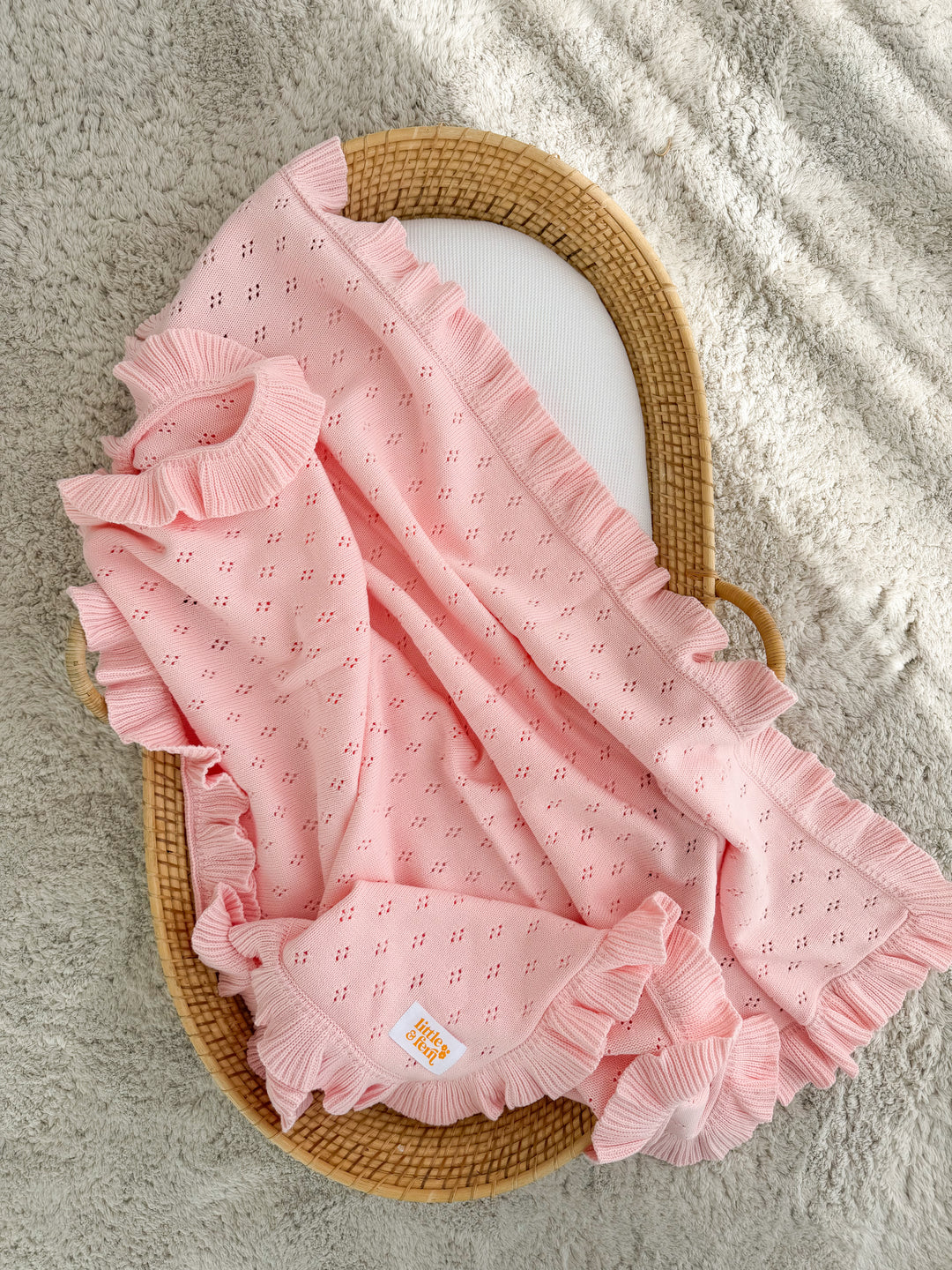 FRILL KNIT BLANKET | Baby Pink Pointelle