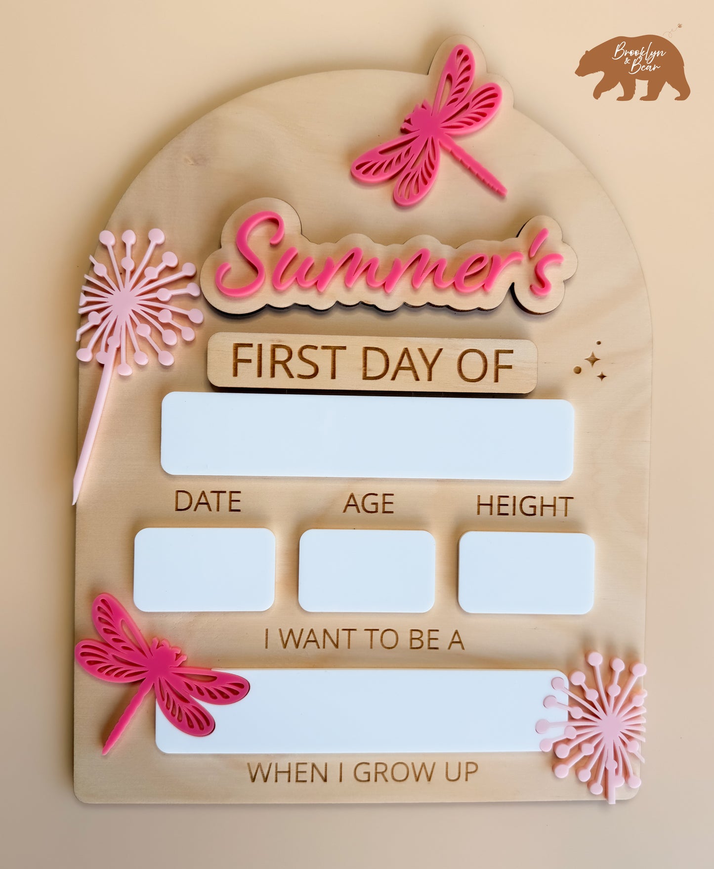 MY FIRST/LAST DAY OF SCHOOL BOARD | DRAGONFLIES | Personalised | Plywood & Acrylic