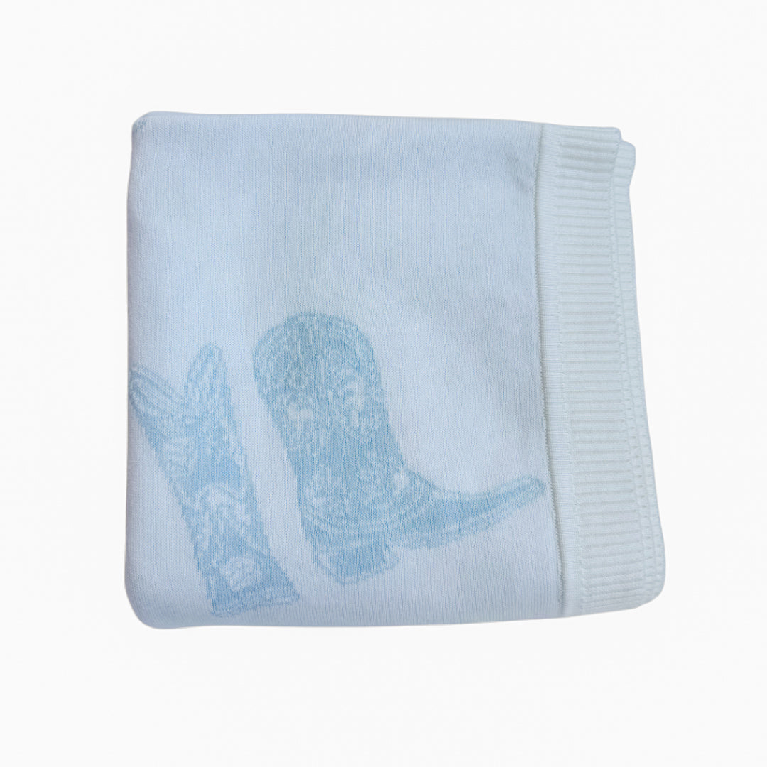 Knit Blanket | Sky Blue Cowboy Boots