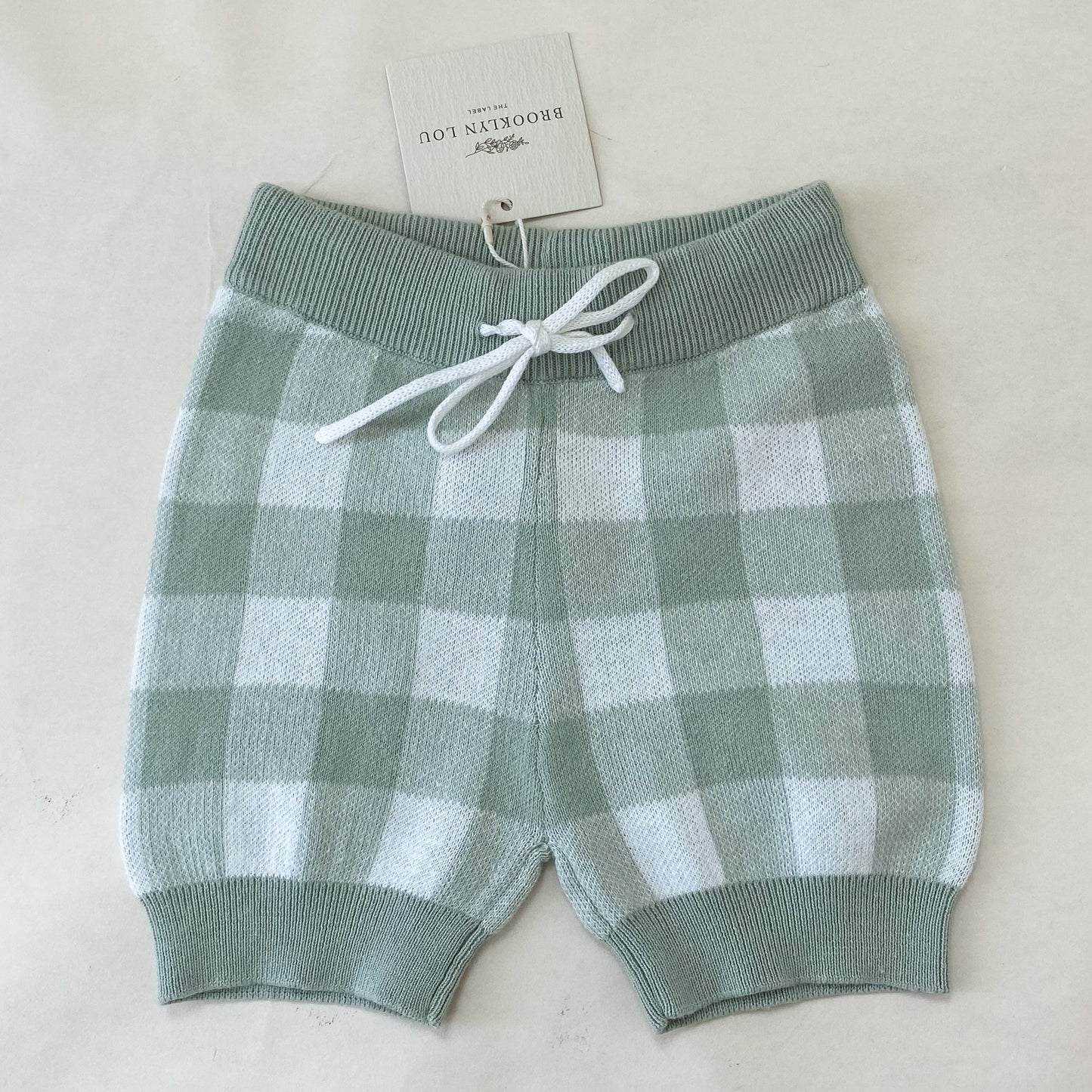Gingham Knit Shorts - Sage