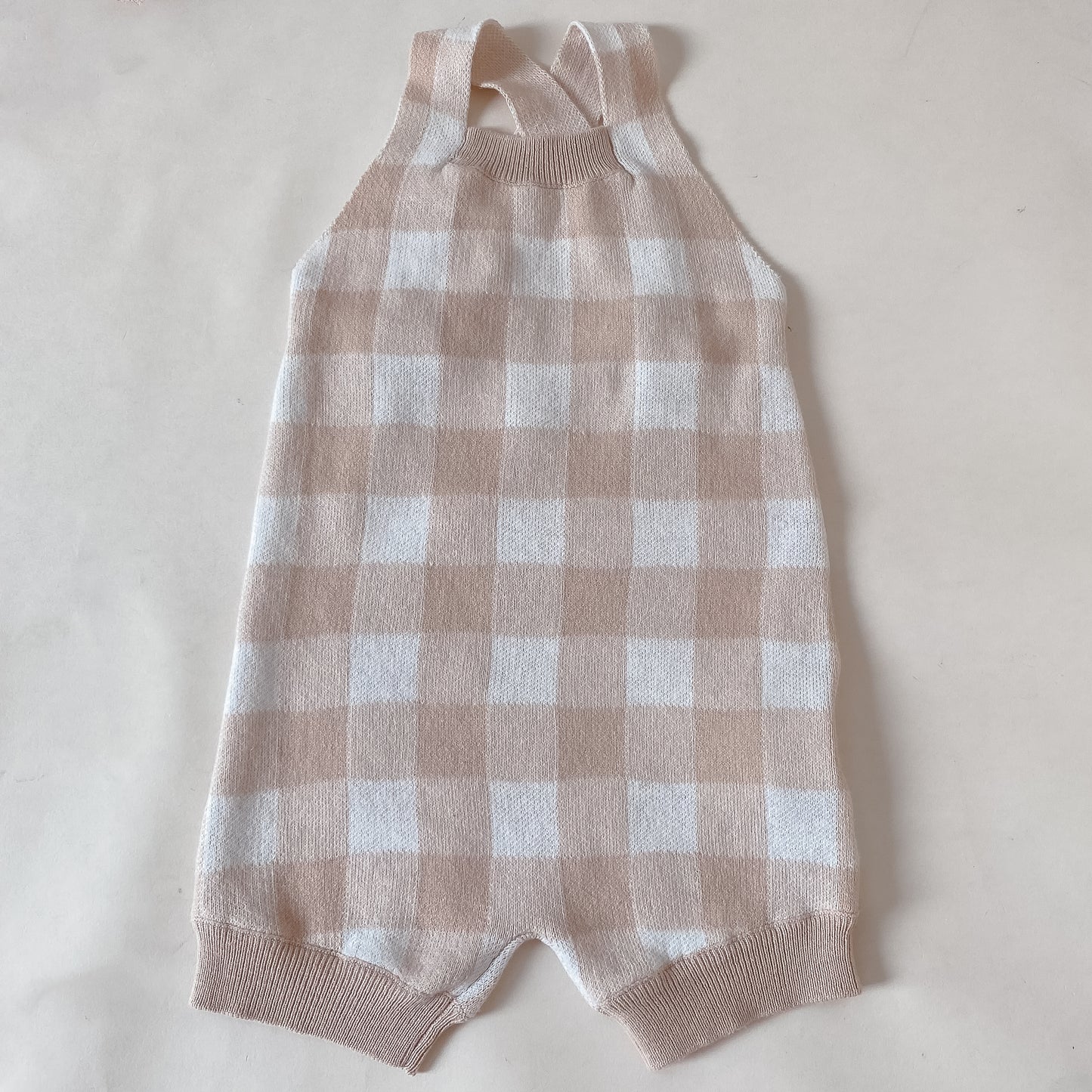 Knit Gingham Overalls - Oatmeal
