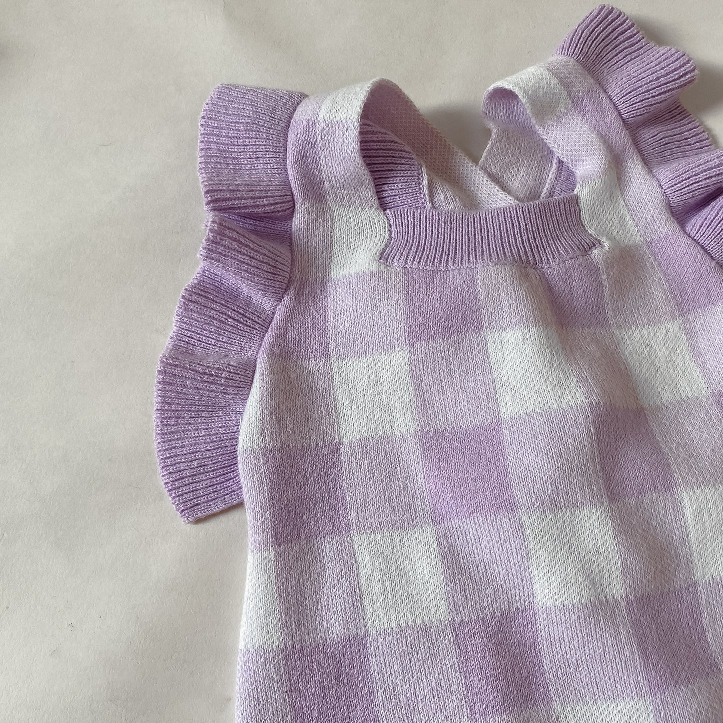 Knit Gingham Overalls - Lilac