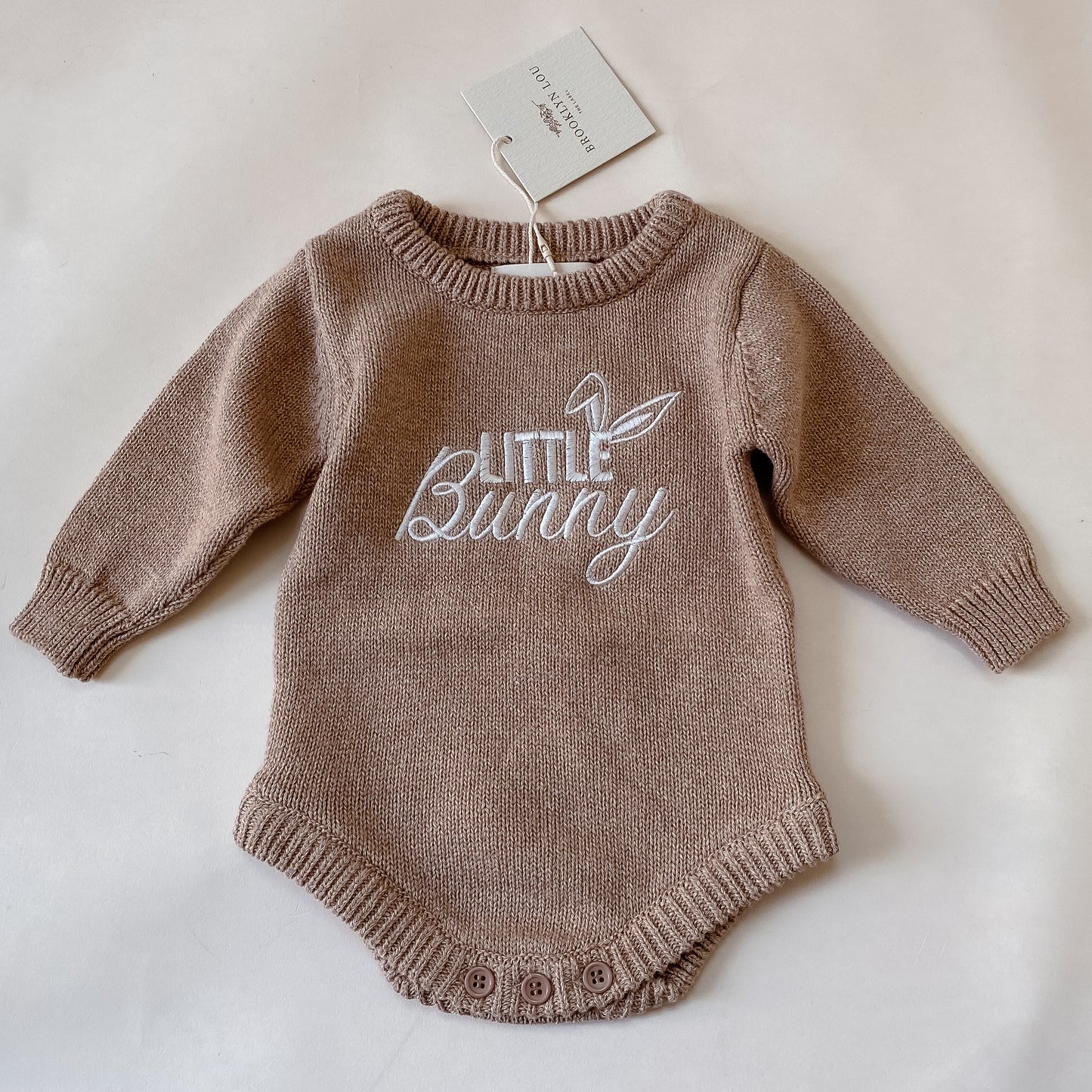 Little Bunny Knit Romper - Biscuit