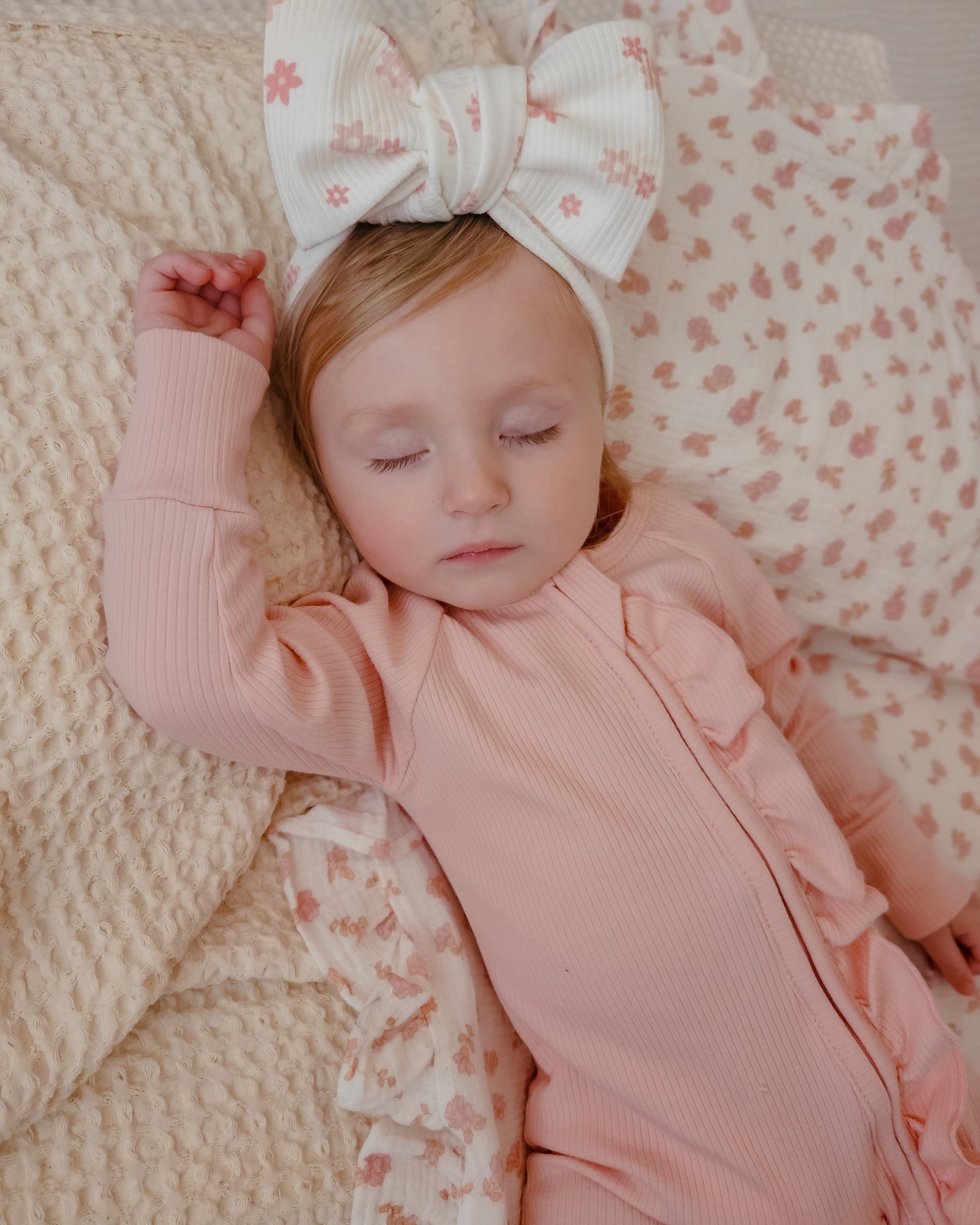 Frill Zip Romper - Baby Pink Ribbed