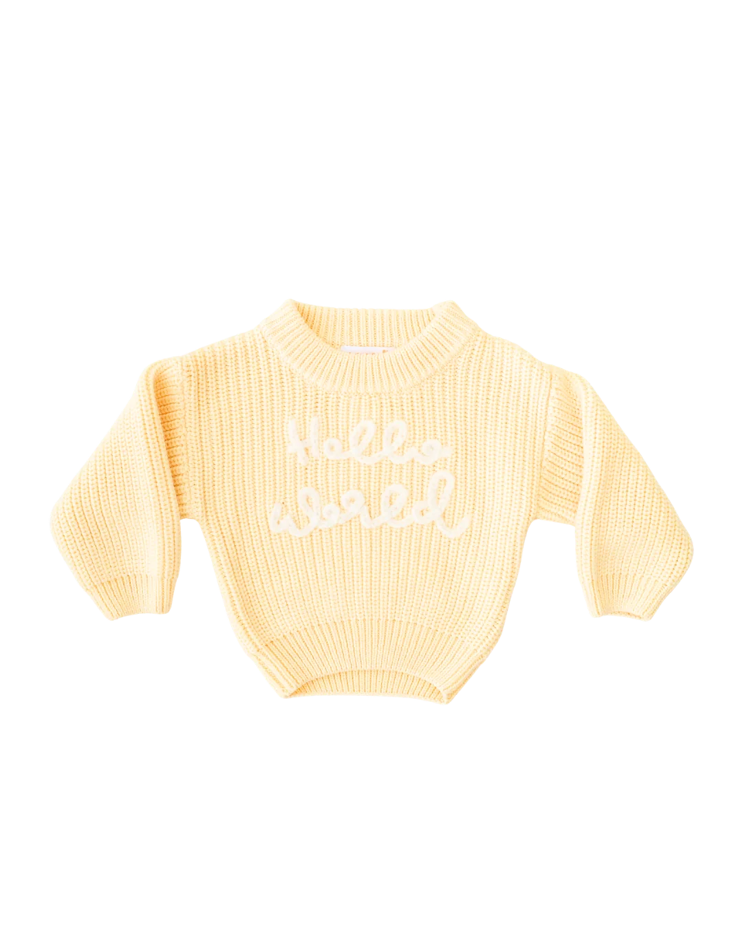 'HELLO WORLD' CHUNKY KNIT JUMPER | Lemon
