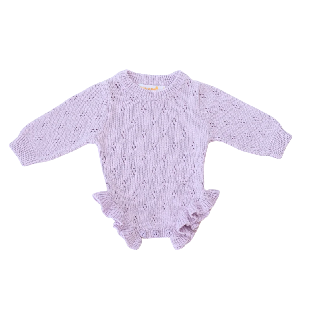 FRILL KNIT POINTELLE ROMPER | Pastel Lilac