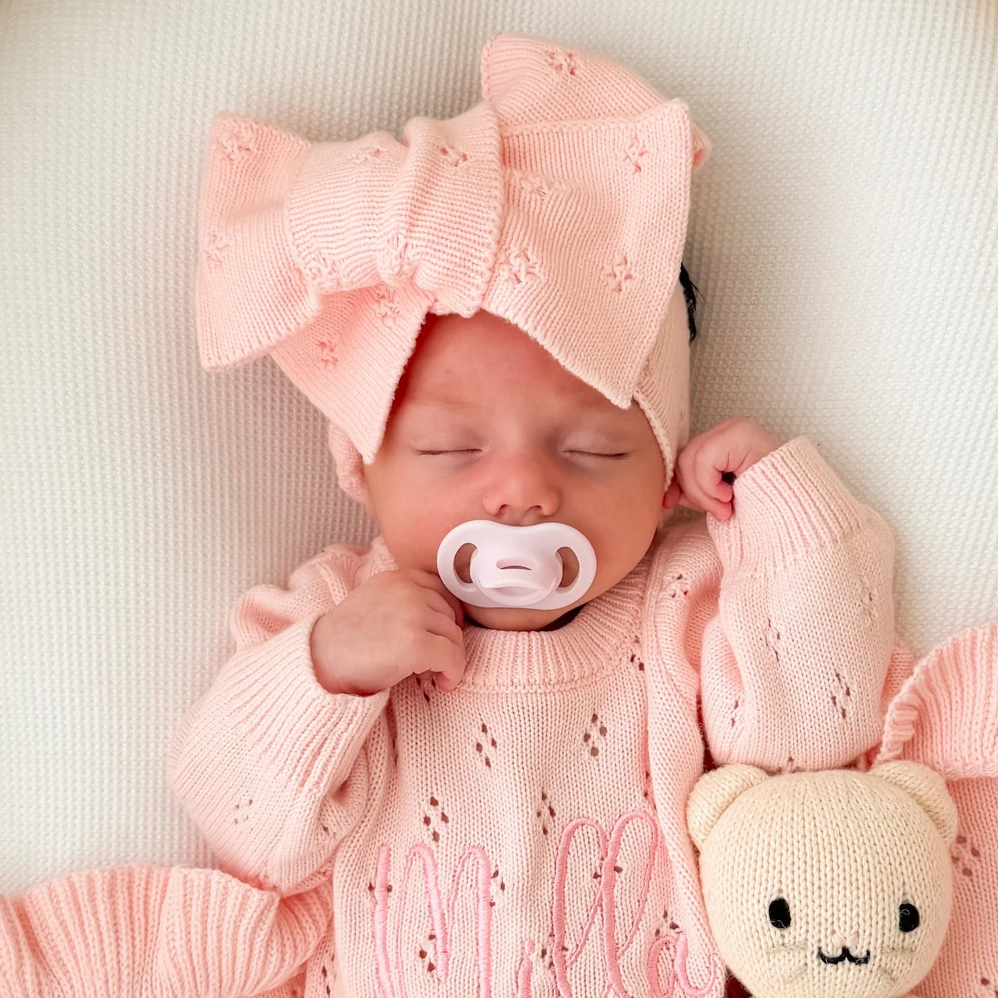 KNITTED OVERSIZED TOPKNOT | Baby Pink Pointelle