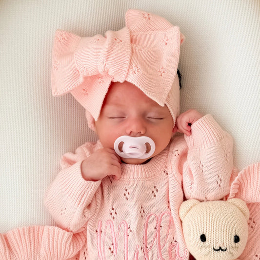 KNITTED OVERSIZED TOPKNOT | Baby Pink Pointelle