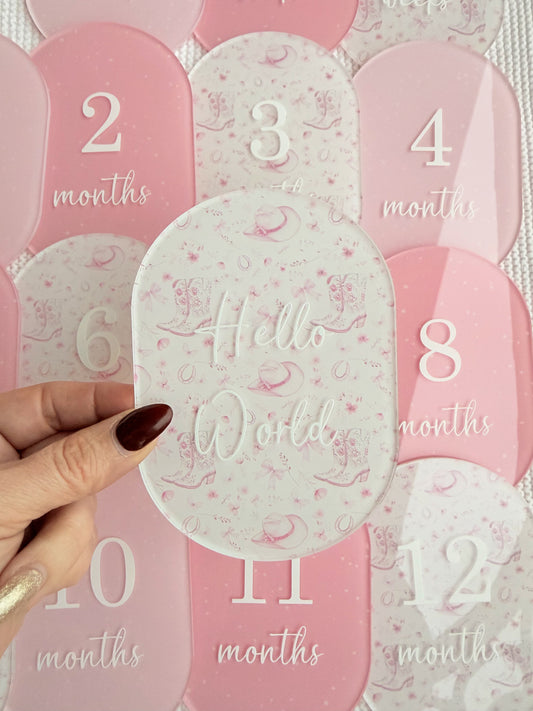 WESTERN COWGIRL MILESTONE SET OVAL | UV Printed Acrylic