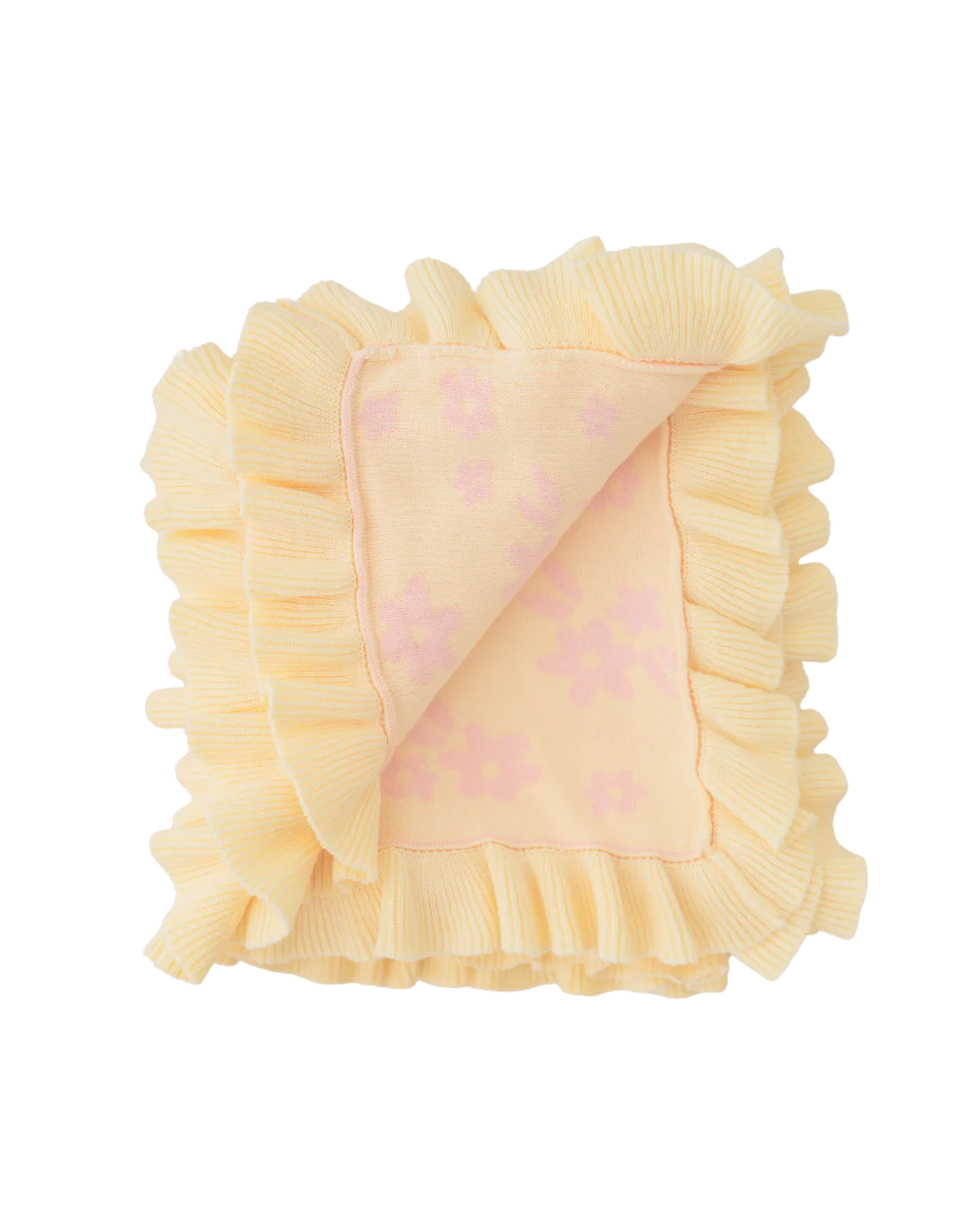 FRILL KNIT BLANKET | Daisy Floral Lemon