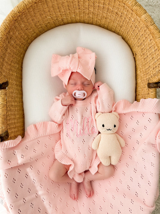 FRILL KNIT BLANKET | Baby Pink Pointelle