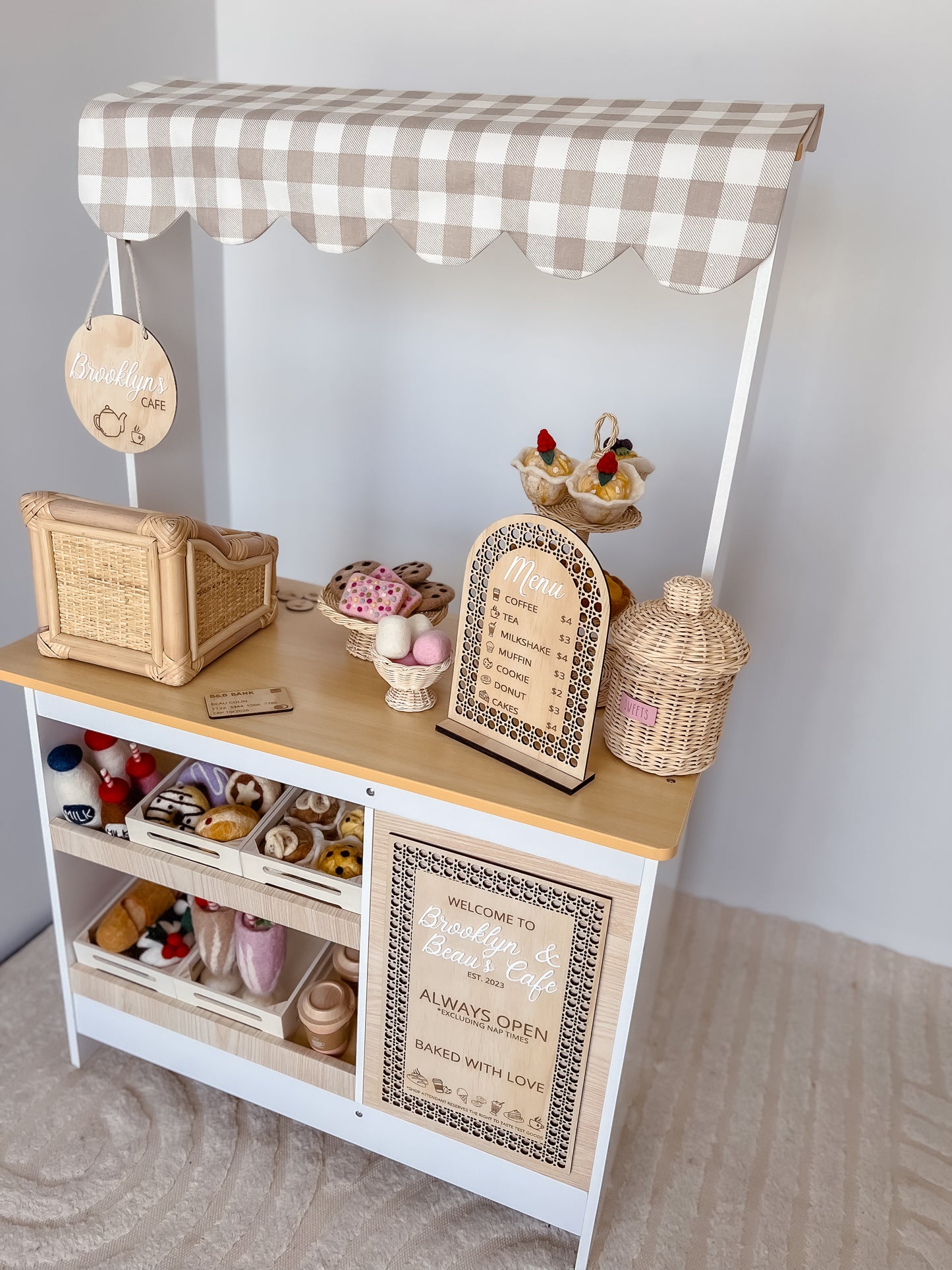 Wooden Rattan Look Play Shop Board - Personalised