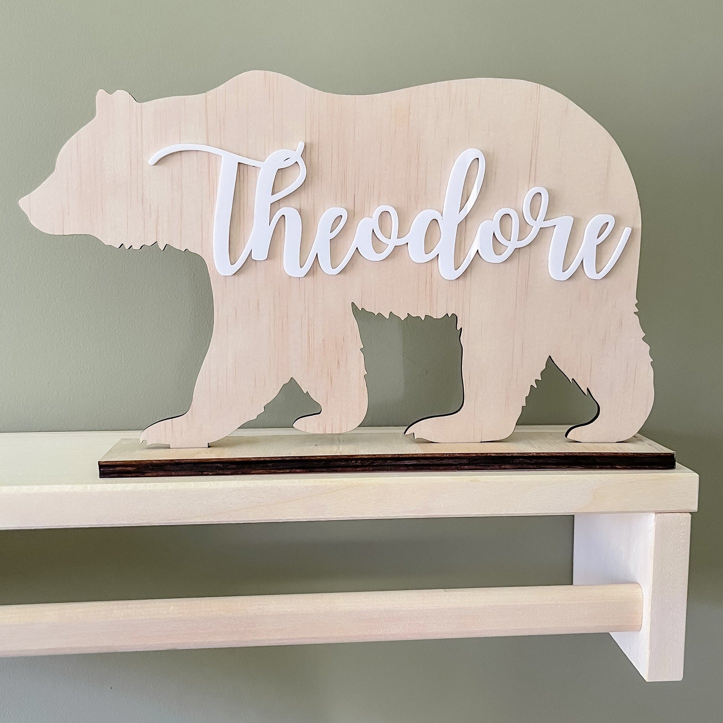 Wooden Bear Name Sign w/ stand