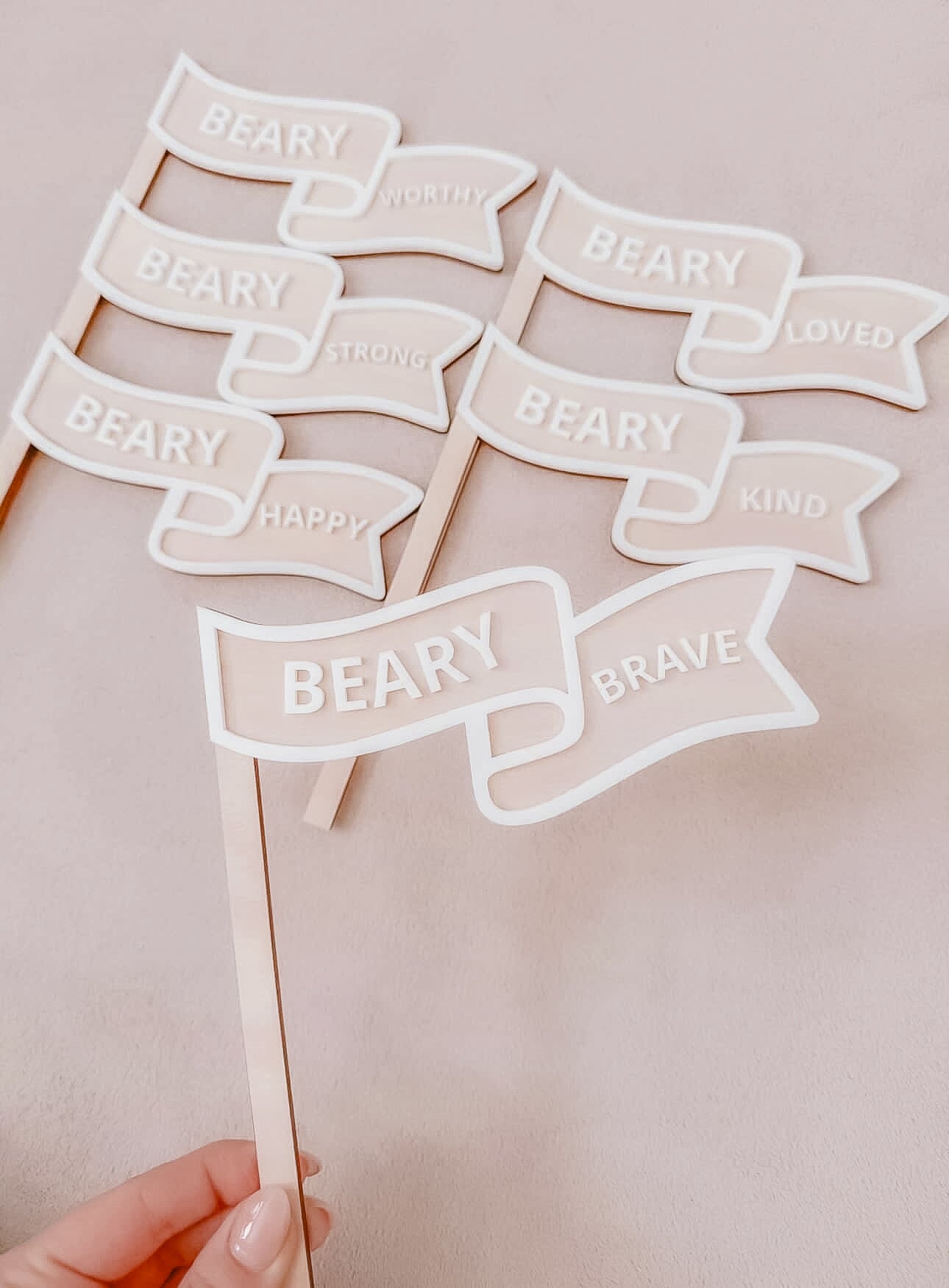 BEAR AFFIRAMTION FLAG SET of 6 | Plywood & Acrylic