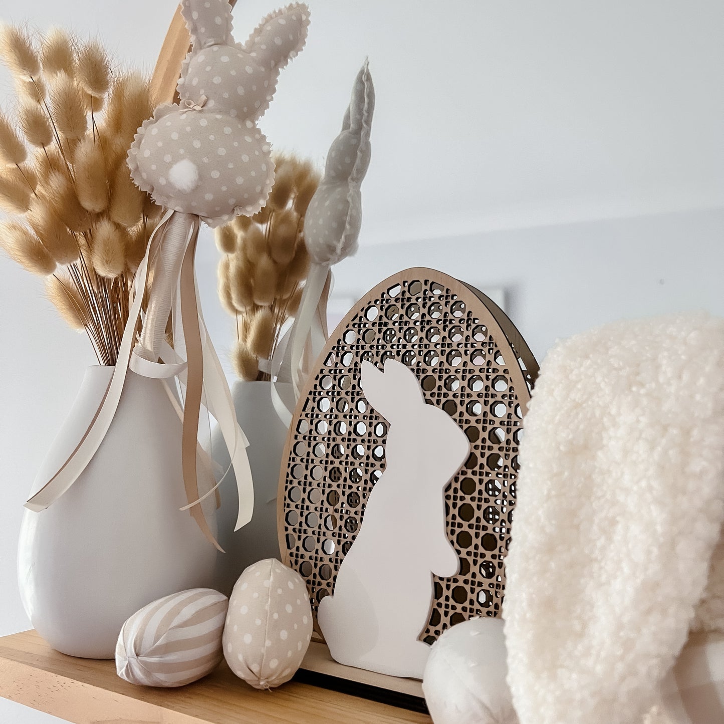 Easter Bunny Rattan decor egg w/ stand