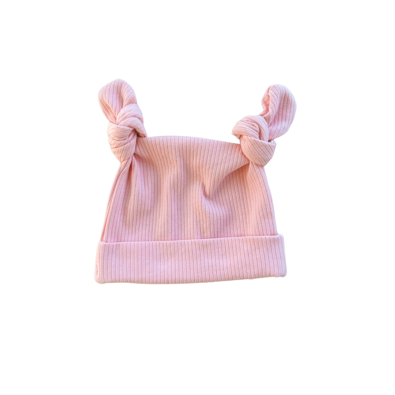 Double Knot Beanie - Baby Pink Ribbed