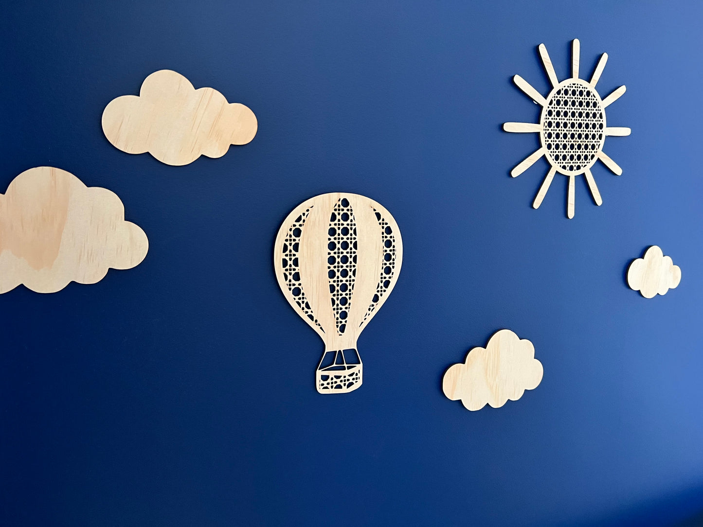 Wooden Rattan Look Wall Decors - Hot Air Balloon & Clouds