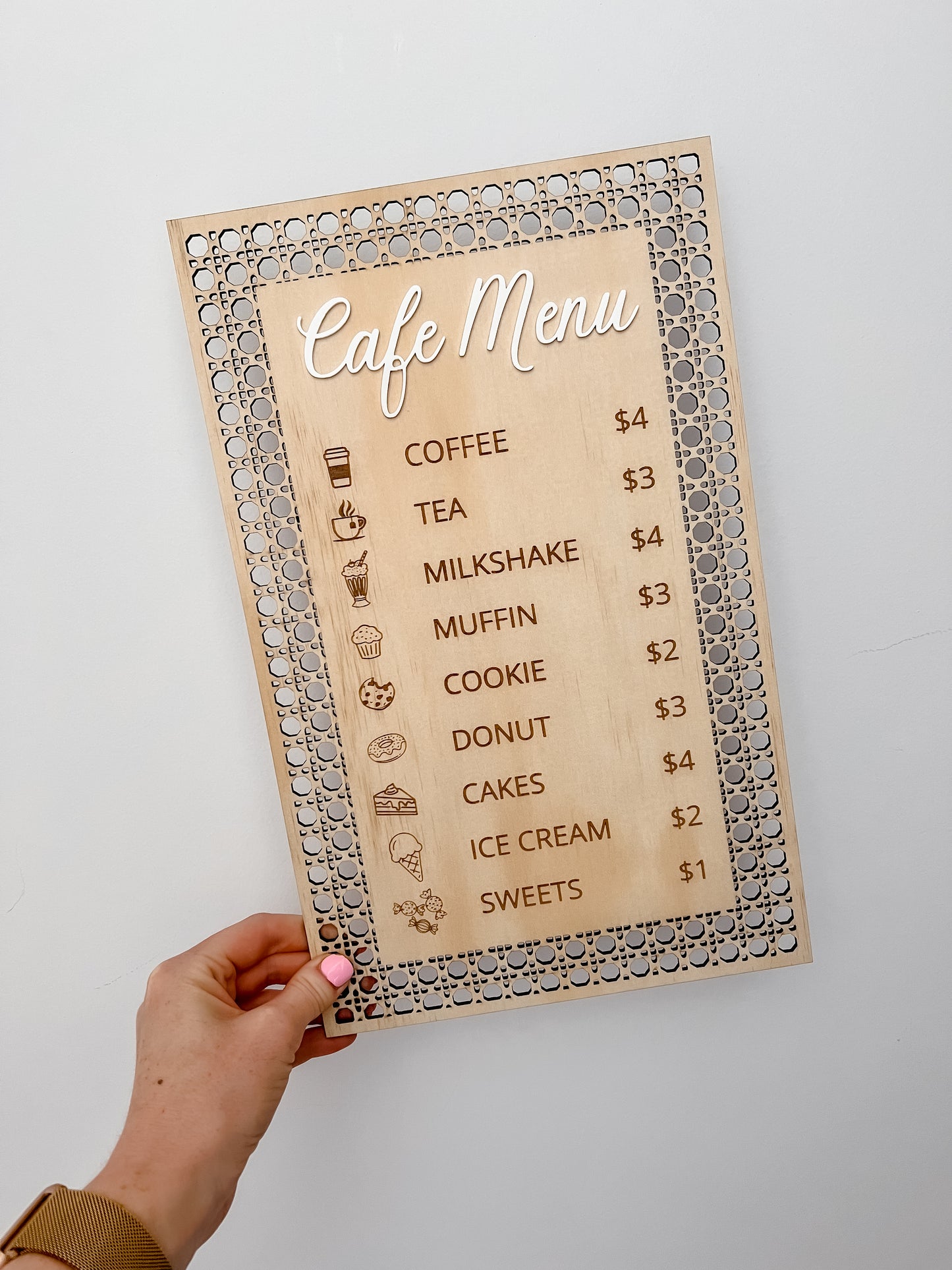 Wooden Rattan Look Play Cafe Menu Board