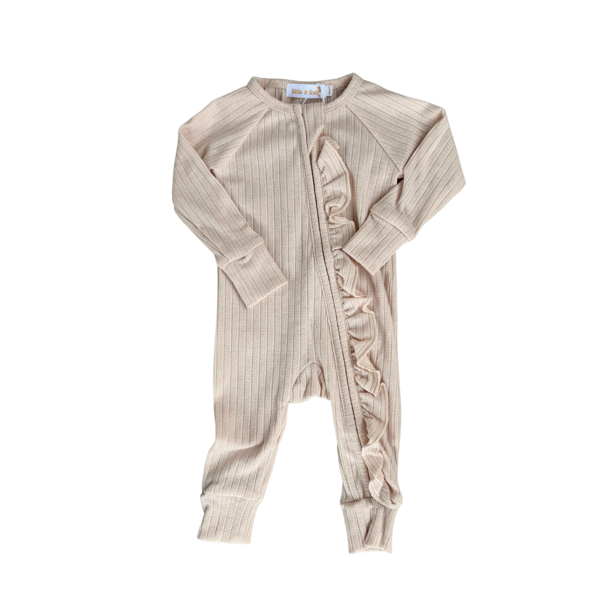 Frill Zip Romper - Cream Ribbed Pointelle