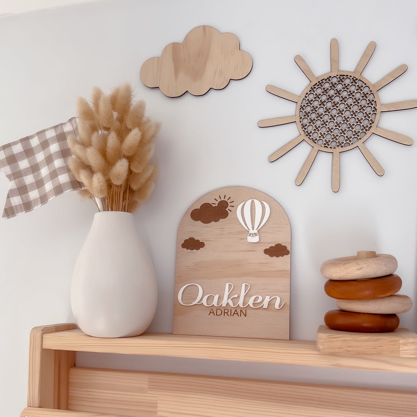 Wooden Rattan Look Sun & Clouds