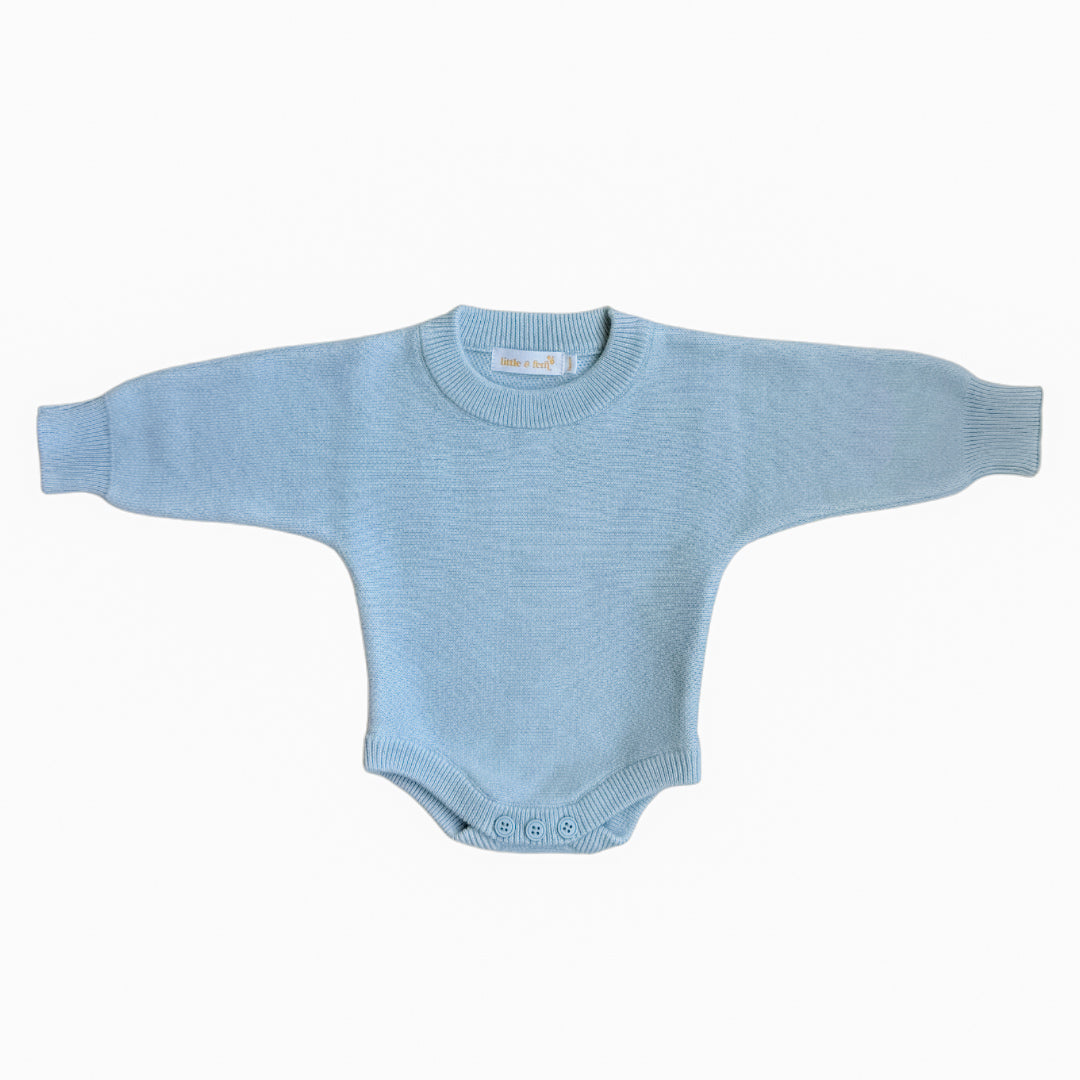 Flat Knit Romper | Sky Blue