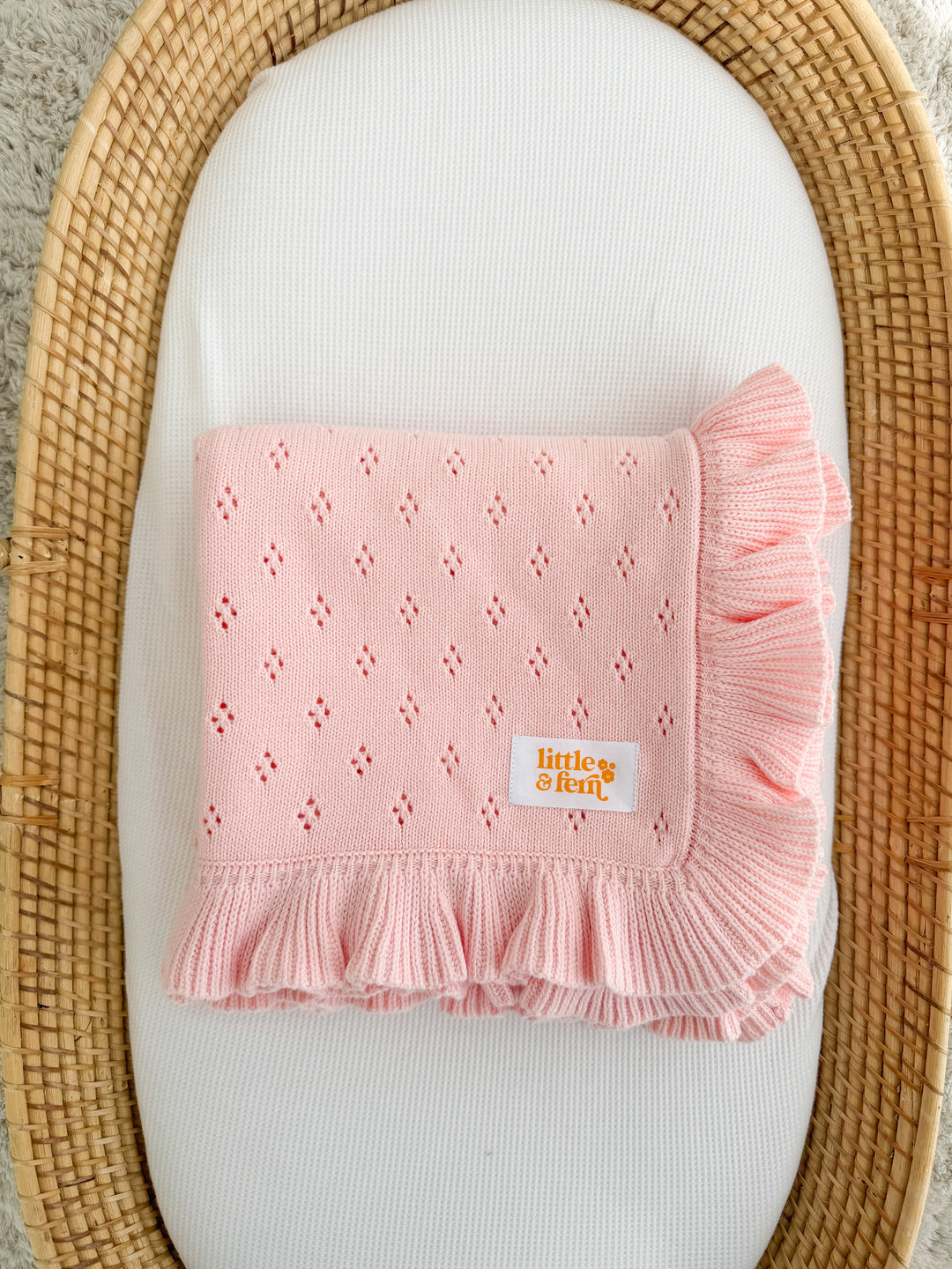 FRILL KNIT BLANKET | Baby Pink Pointelle