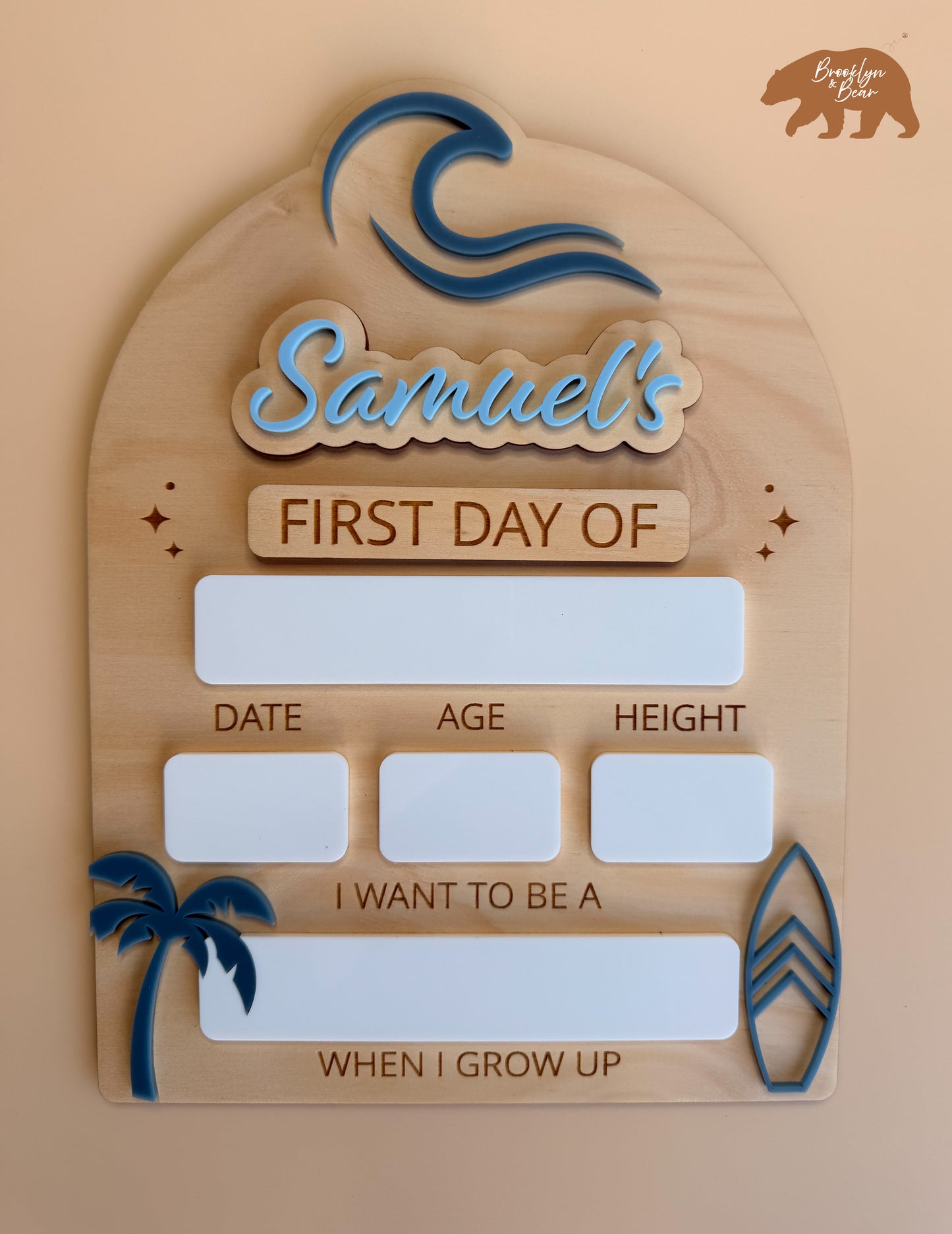 MY FIRST/LAST DAY OF SCHOOL BOARD | WAVE | Personalised | Plywood & Acrylic