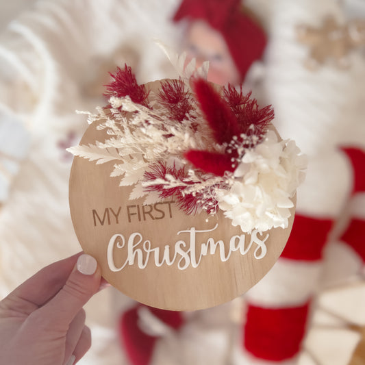 Wooden Christmas Plaque w/ dried florals