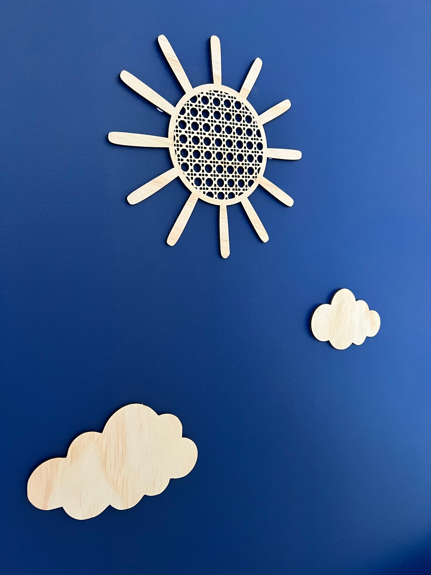 Wooden Rattan Look Sun & Clouds