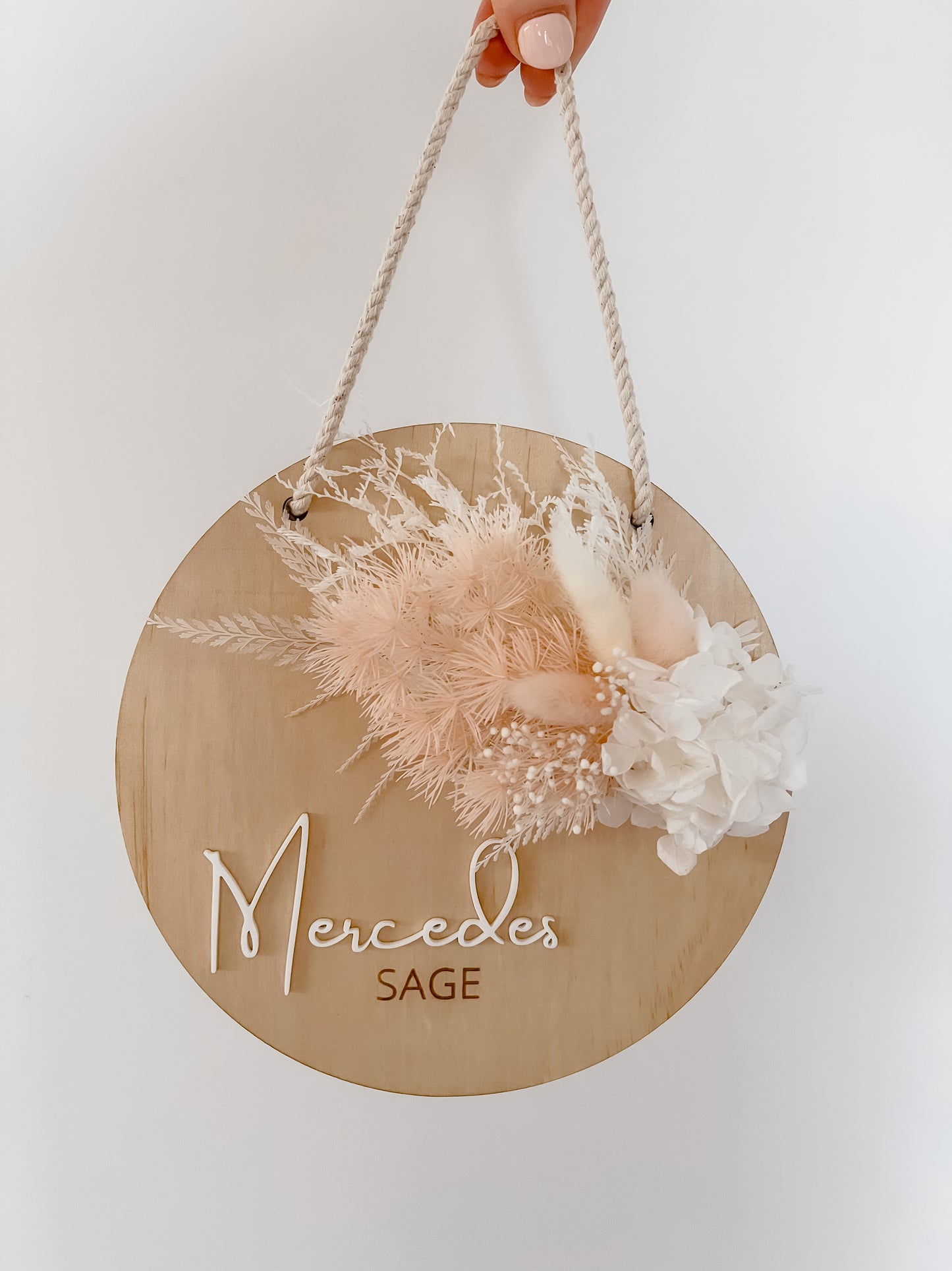 Wooden Name Hanging Plaque w/ mini Dried Flowers