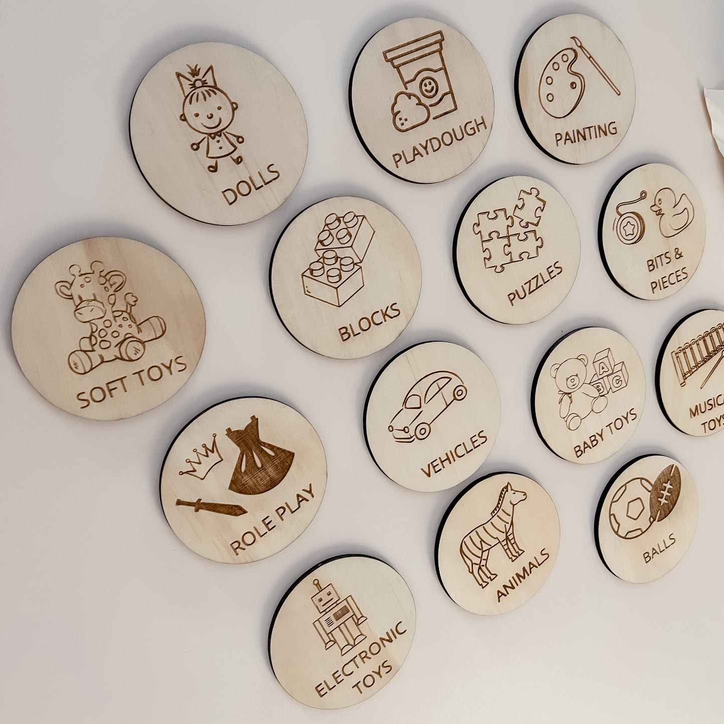 Wooden Toy Box Labels - Round