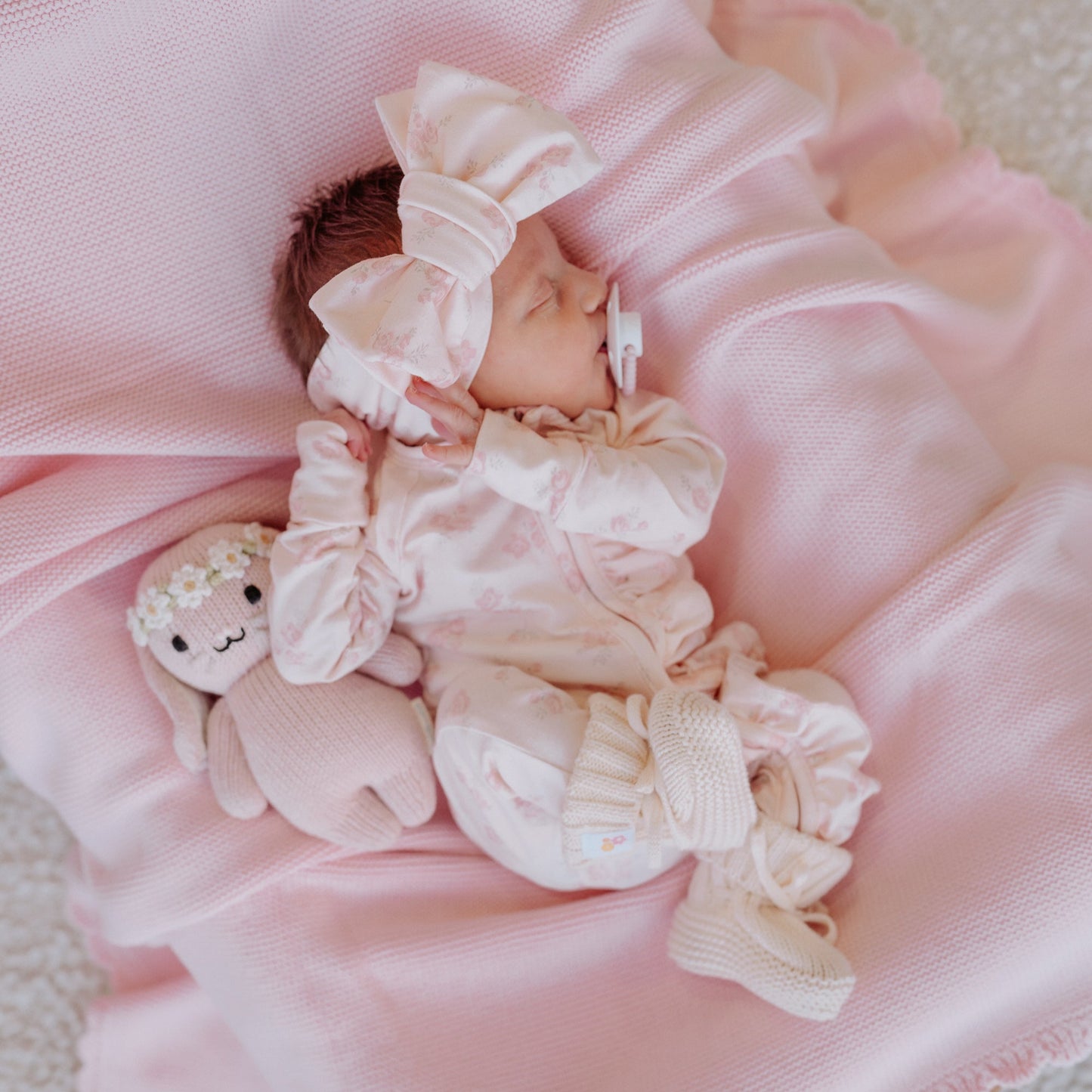 Knitted Heirloom Blanket - Baby Pink