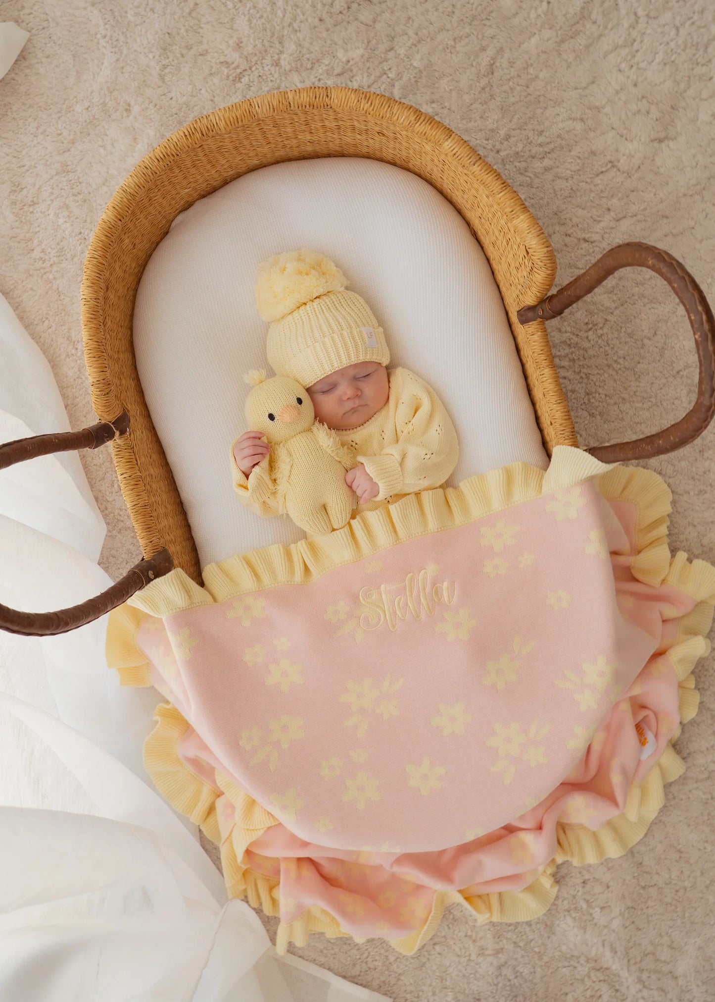 FRILL KNIT BLANKET | Daisy Floral Lemon