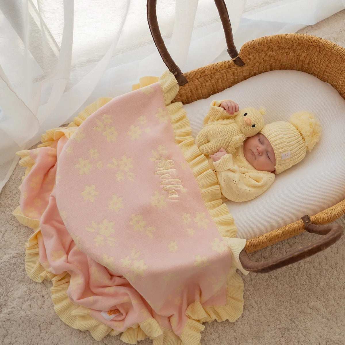 FRILL KNIT BLANKET | Daisy Floral Lemon