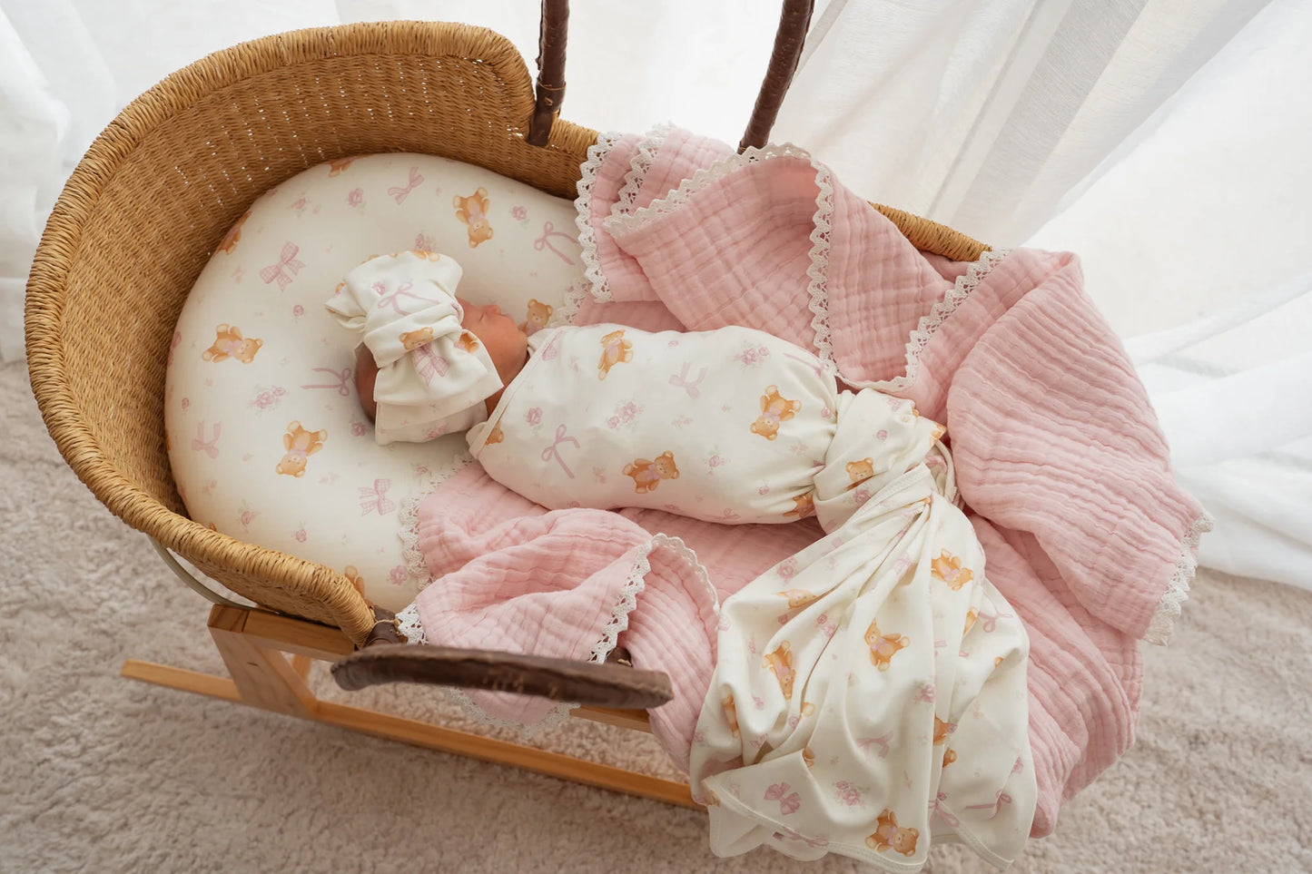 SWADDLE SET | PINK TEDDIES