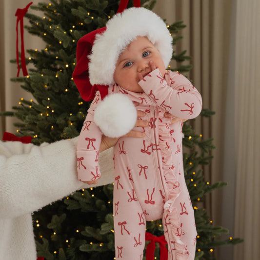 Frill Zip Romper - Red Bows