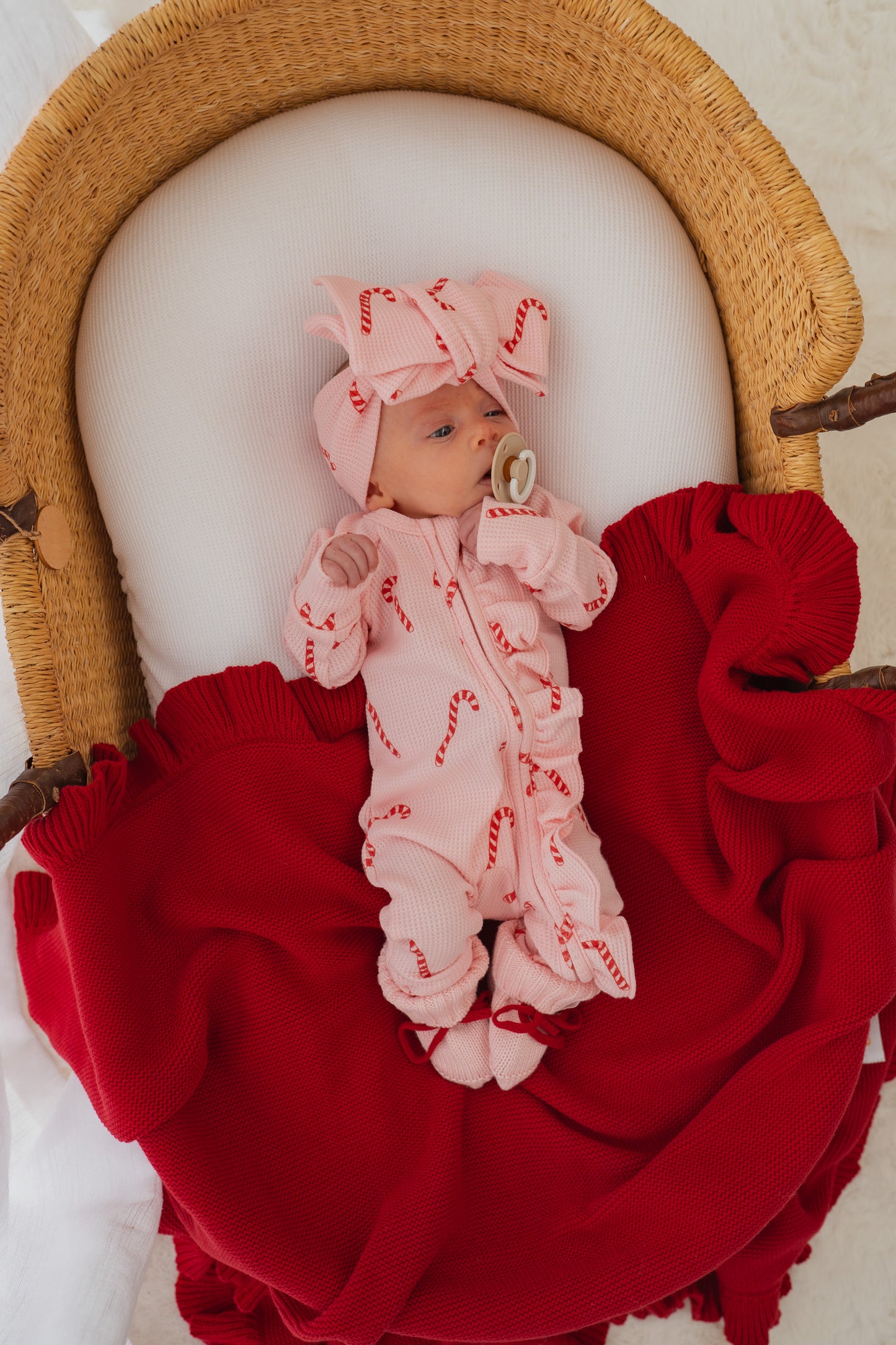 Frill Zip Romper - Pink Candy Cane Waffle