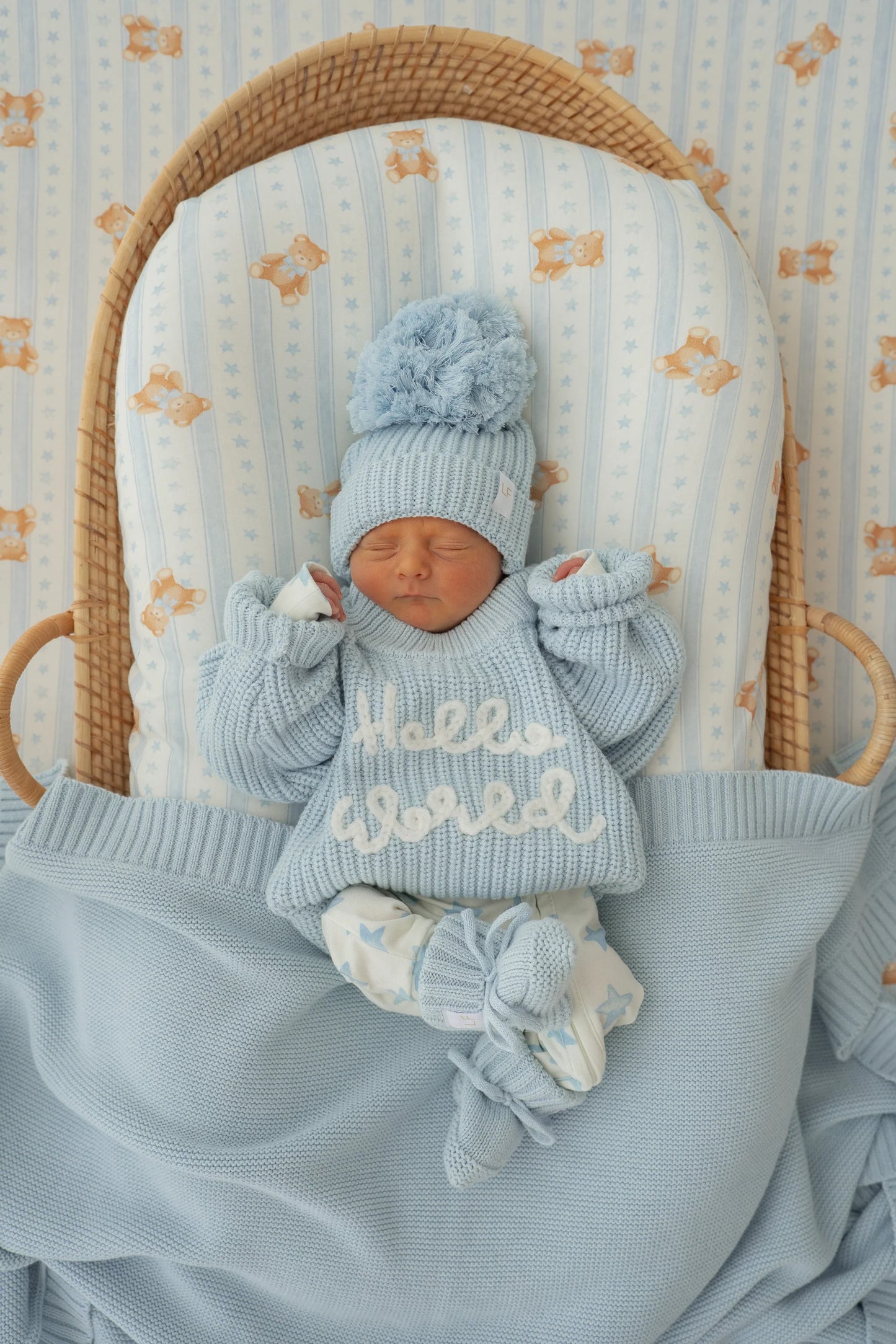 'HELLO WORLD' CHUNKY KNIT JUMPER | SKY BLUE