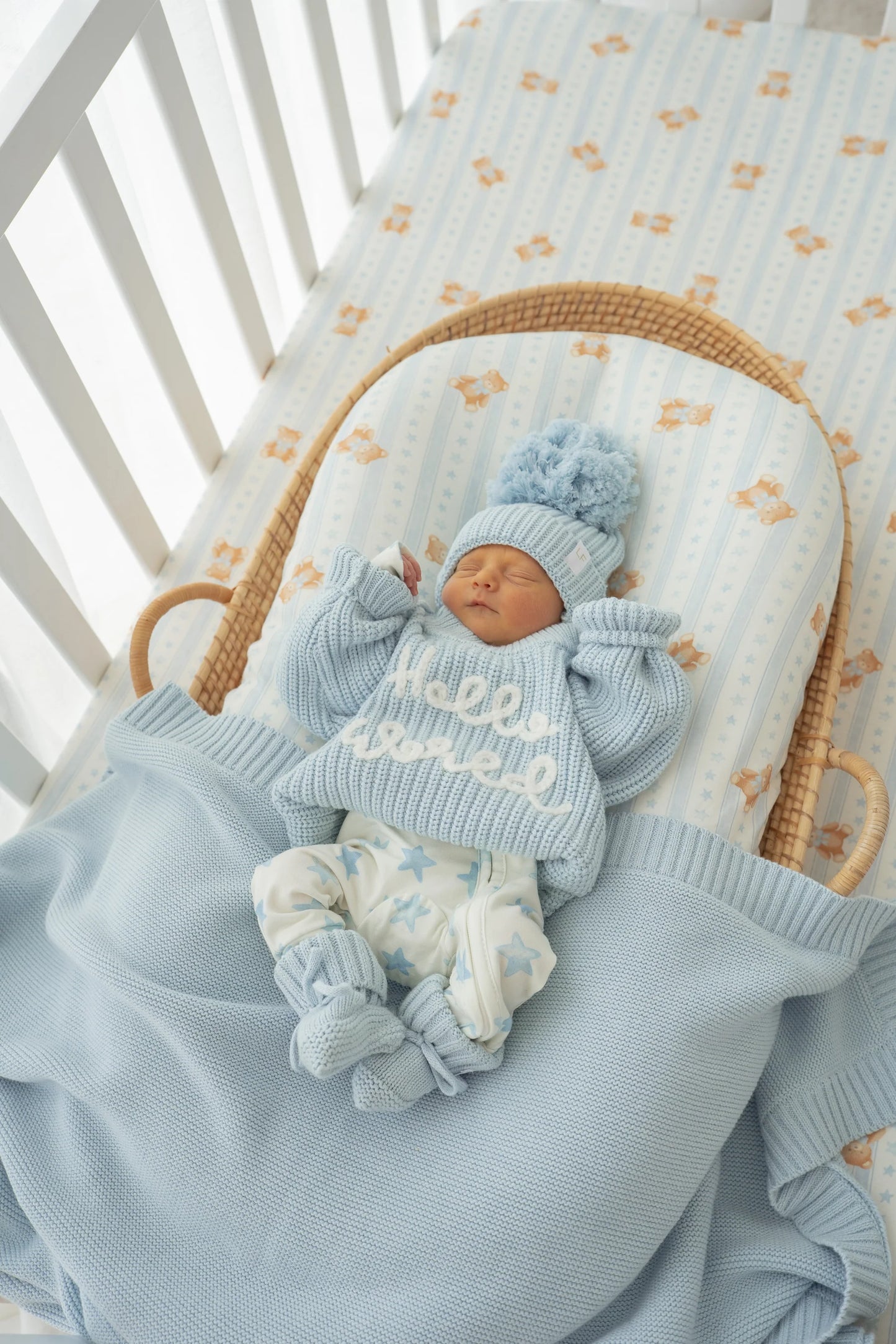 'HELLO WORLD' CHUNKY KNIT JUMPER | SKY BLUE