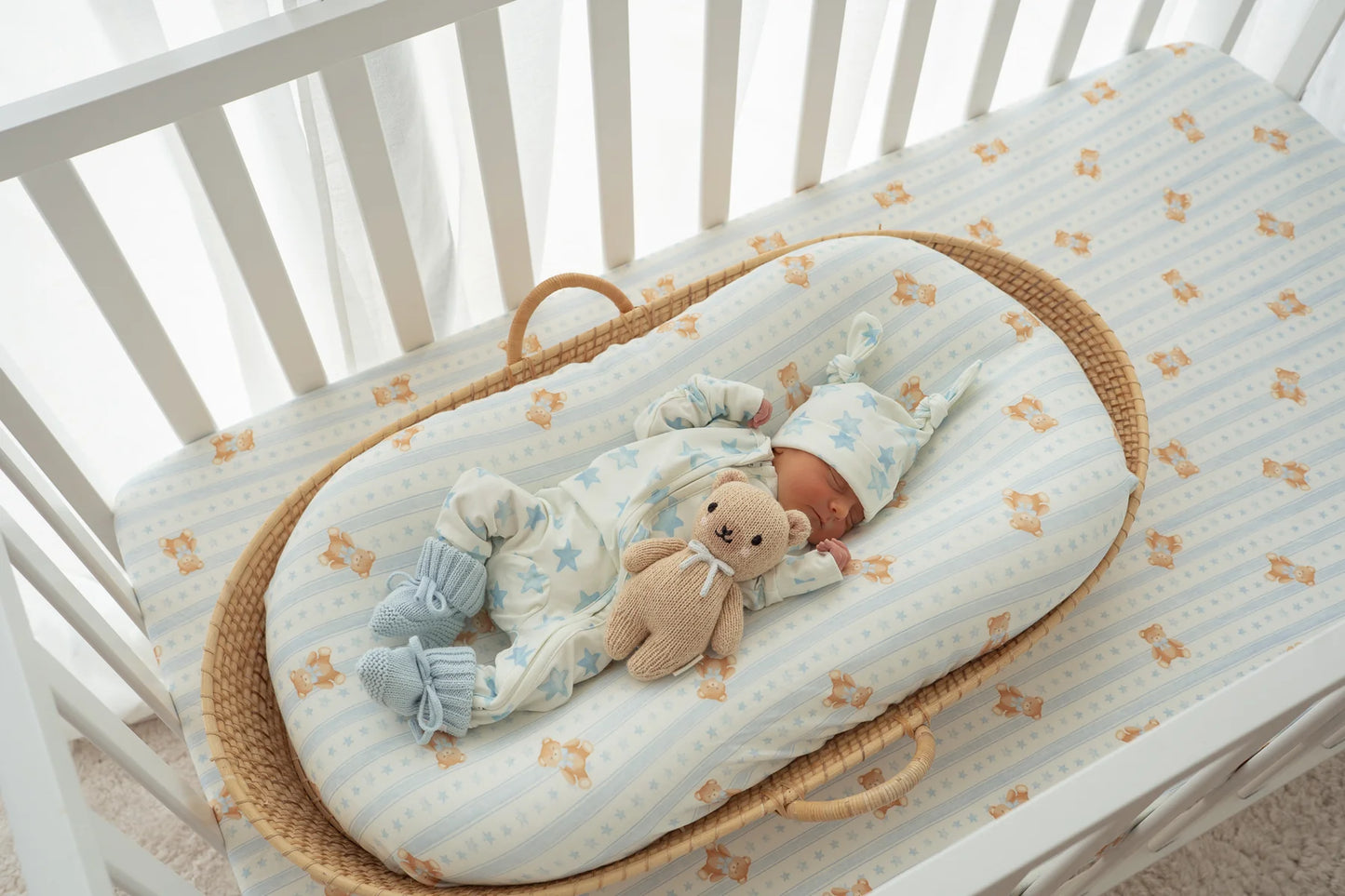 BASSINET SHEET | BLUE TEDDIES