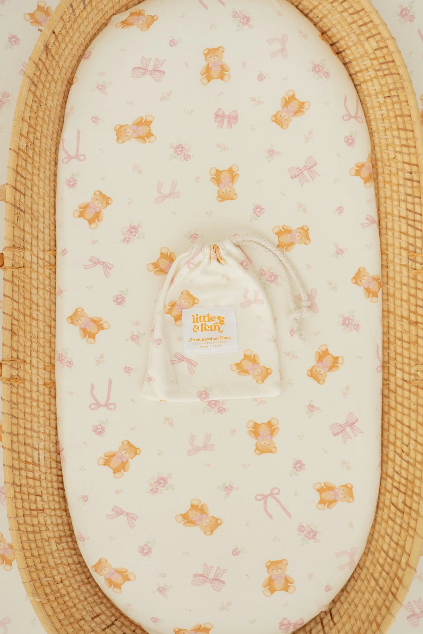 BASSINET SHEET | PINK TEDDIES