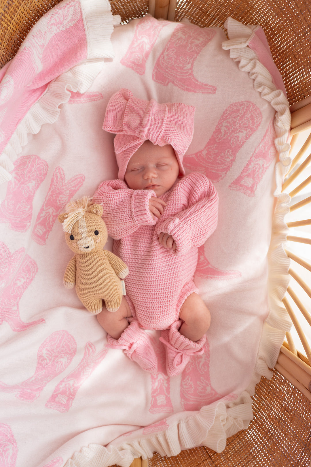 Knit Blanket | Pink Cowgirl Boots