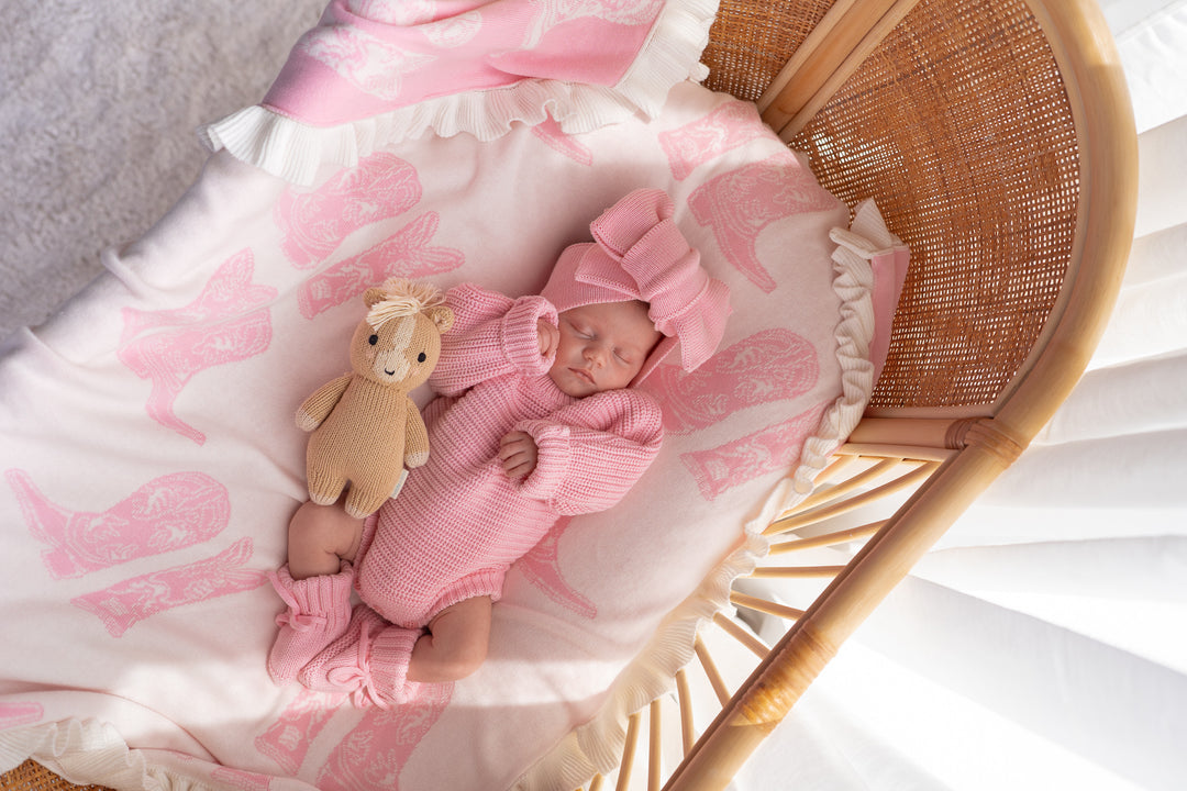 Knit Blanket | Pink Cowgirl Boots