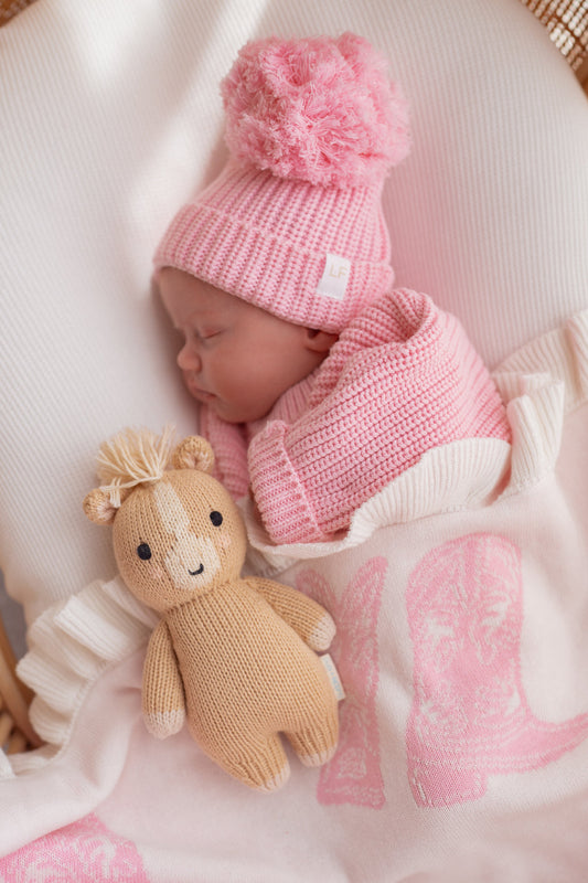 Knit Blanket | Pink Cowgirl Boots
