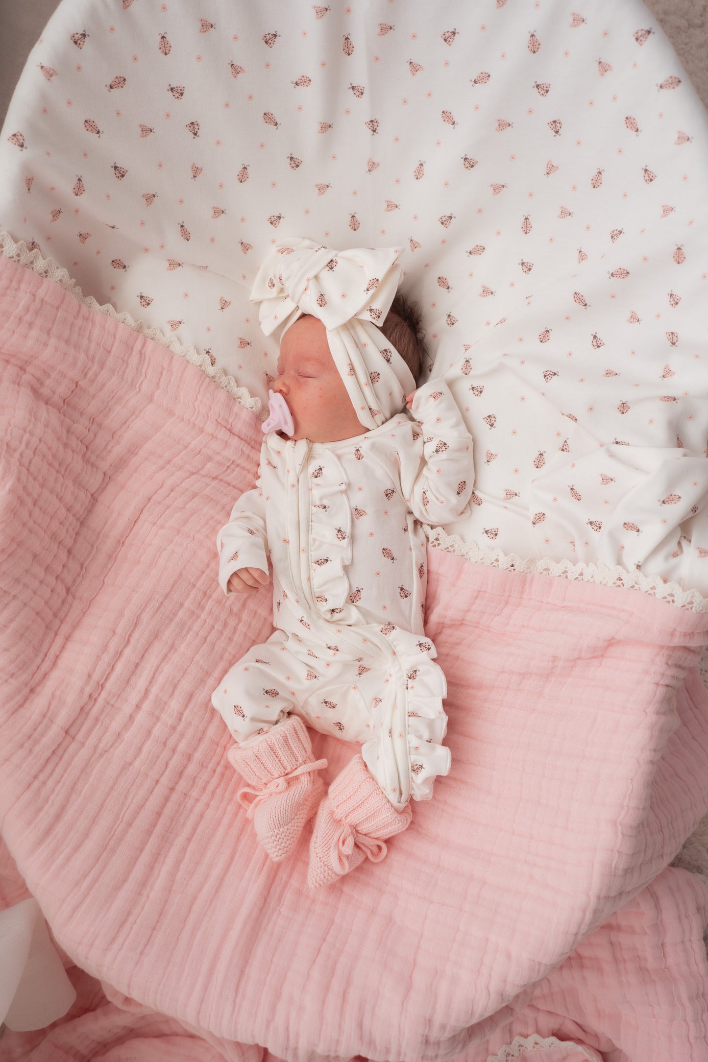 FRILL ZIP ROMPER | PINK LADYBUG