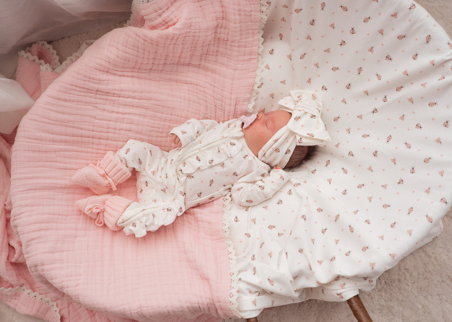 FRILL ZIP ROMPER | PINK LADYBUG