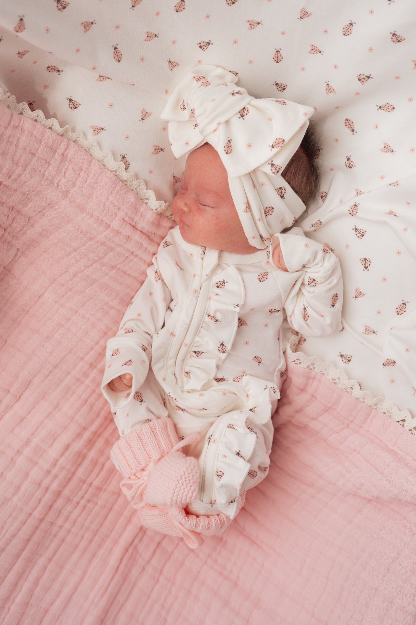 FRILL ZIP ROMPER | PINK LADYBUG